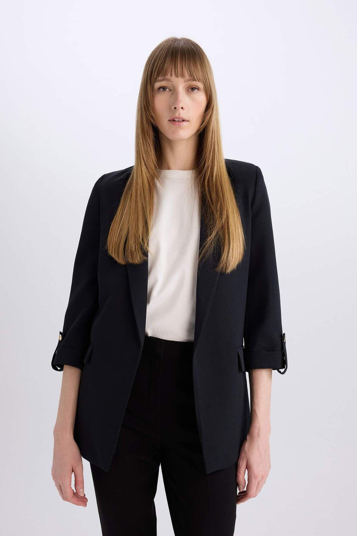 DeFacto-Regular Fit Jacket Collar Basic Plain Blazer Jacket C3215Ax24Au 1
