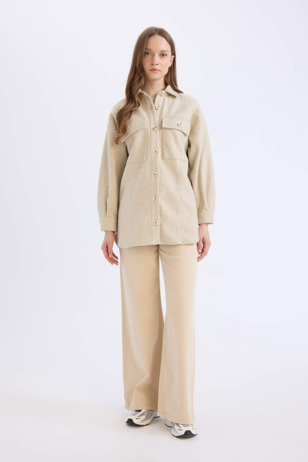 DeFacto-Relax Fit Shirt Collar Pocket Button Shirt Jacket D1302Ax24Wn 2