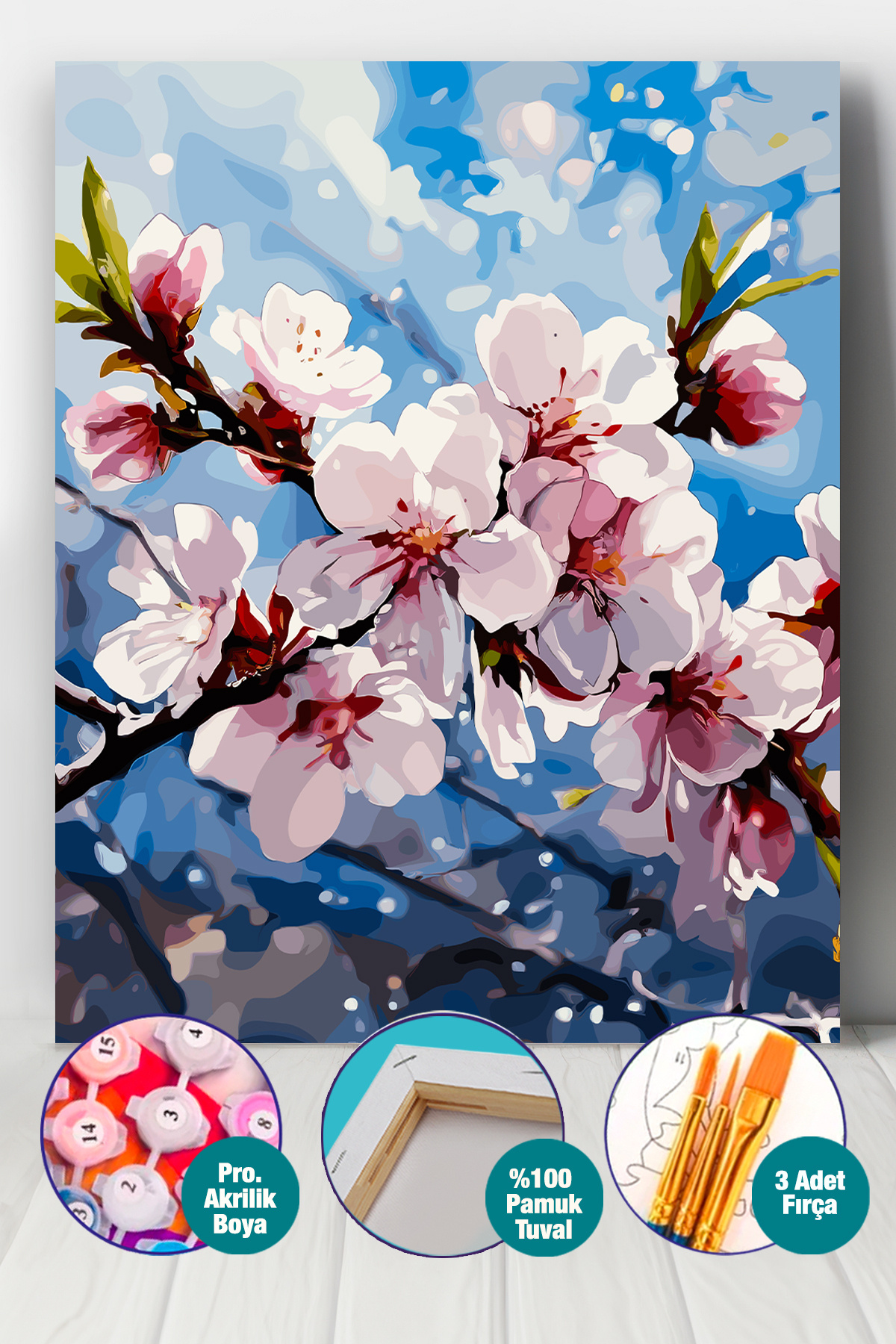 Picasso World Hobby Art Sayılarla Boyama Numaralı Tuval Seti Fırça Boya Dahil 40x50 Cm Kiraz Çiçeği