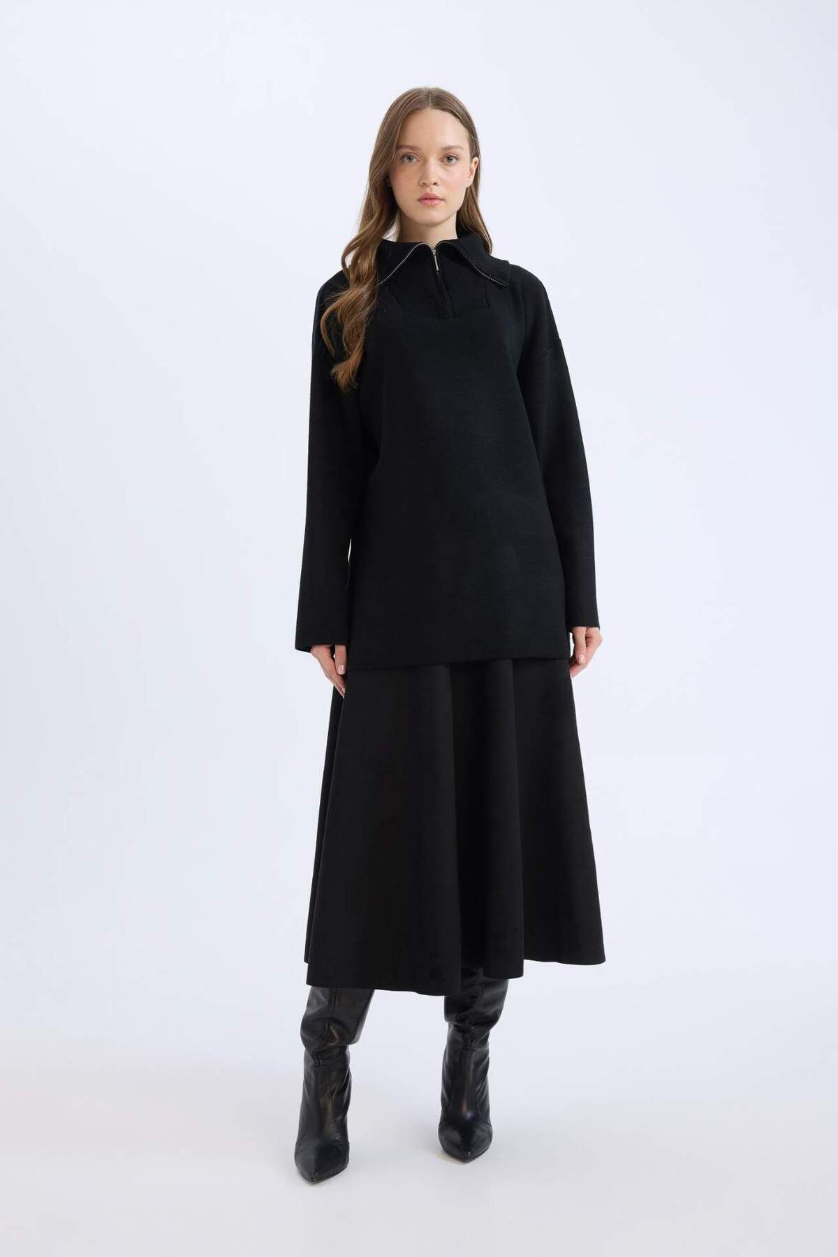 DeFacto-A-Line Basic Plain Suede Midi Skirt E5405Ax24Wn 1