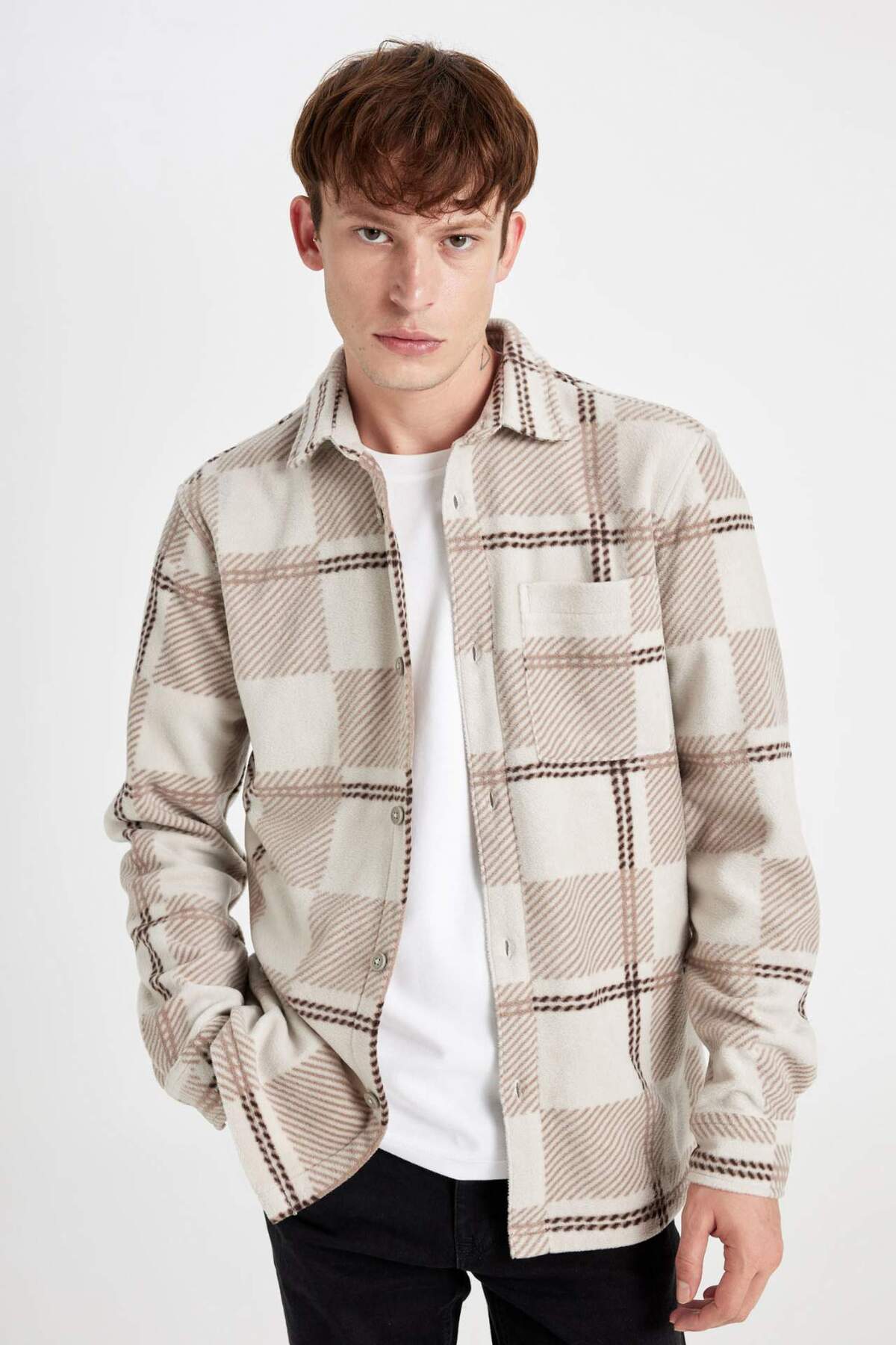 DeFacto-Фліс з довгим рукавом Gomlek V2767AZ24WN Regular Fit Check Check Фліс з довгим рукавом Gomlek V2767AZ24WN 4