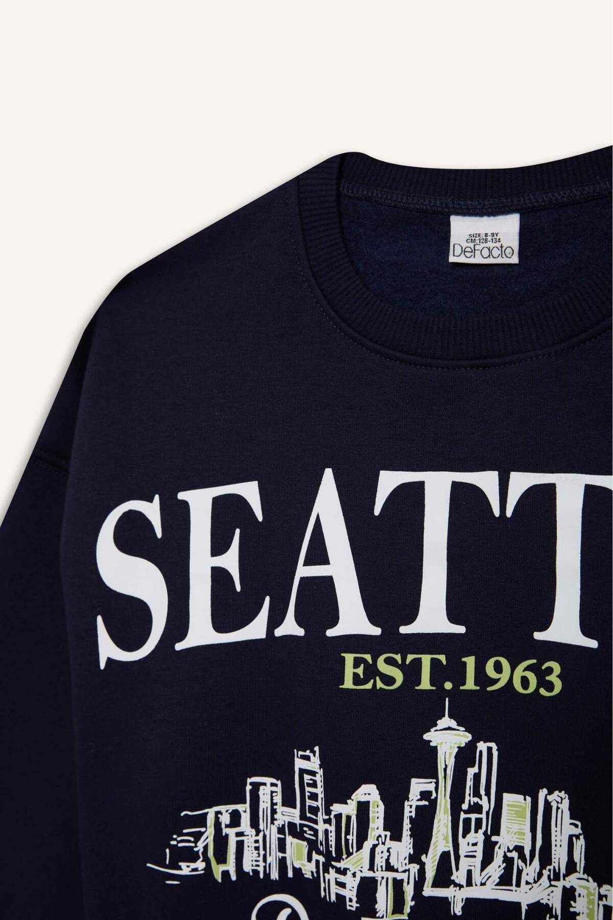 DeFacto-Girl's Relax Fit Crew Neck Printed Sweatshirt D4384A824Wn 8