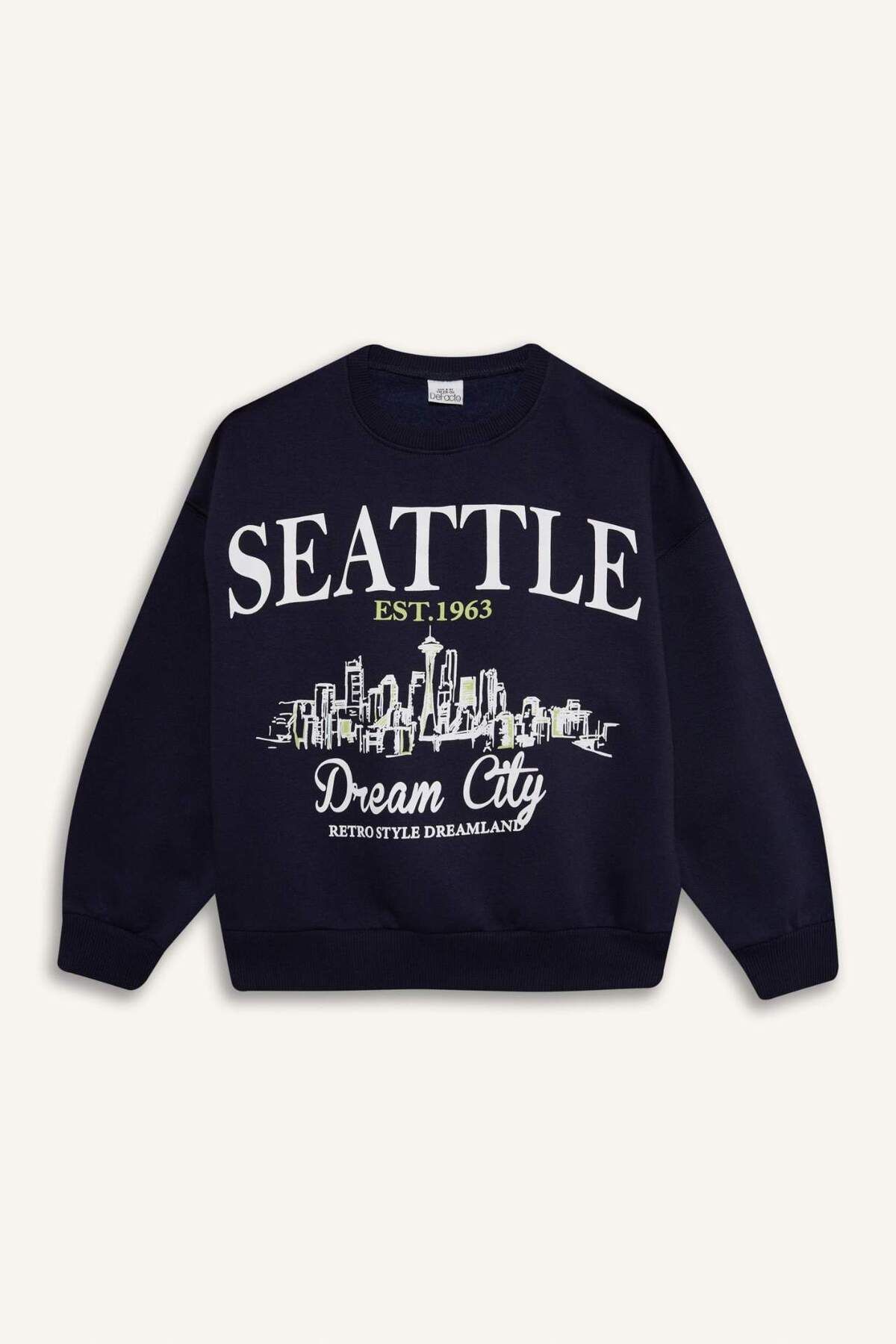 DeFacto-Girl's Relax Fit Crew Neck Printed Sweatshirt D4384A824Wn 7