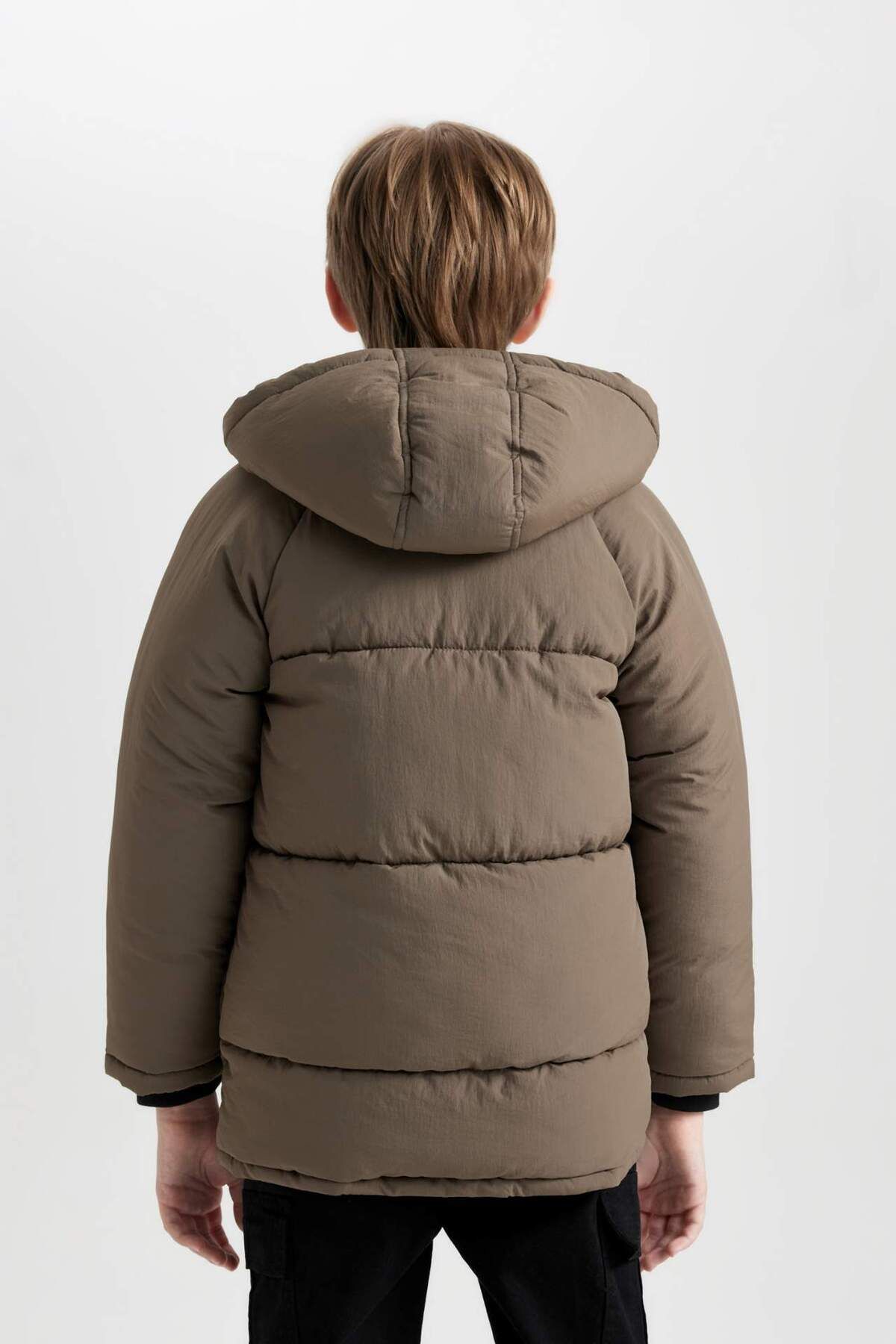 DeFacto-Wasserabweisender, mit Fleece gefütterter Jungenmantel mit Kapuze C9046A824WN 7