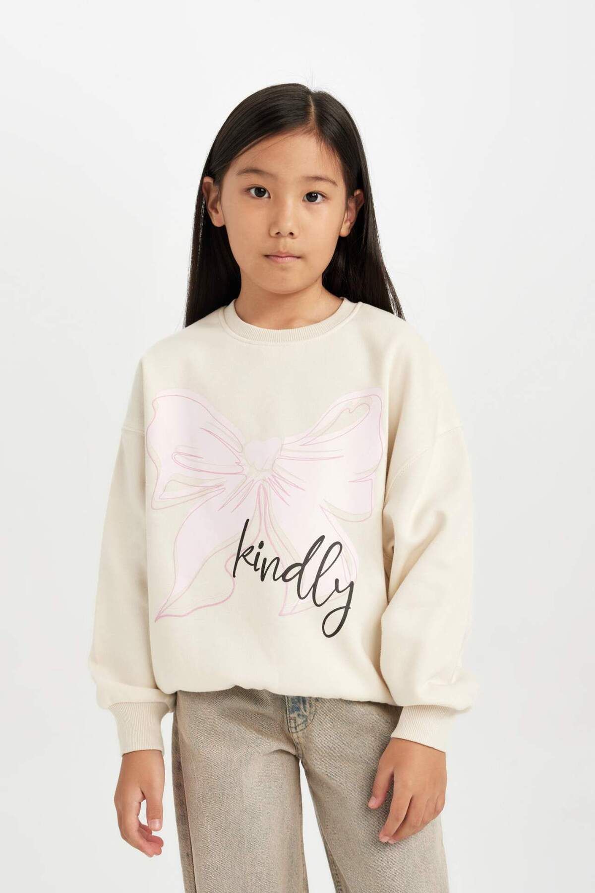 DeFacto-Dívčí mikina Relax Fit Crew Neck s potiskem D4380A824Wn 3