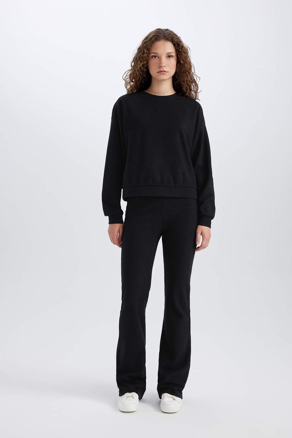DeFacto-2er-Set Basic Plain Crew Neck Top mit flexibler Taille und langem Unterteil E3841AXNS 2