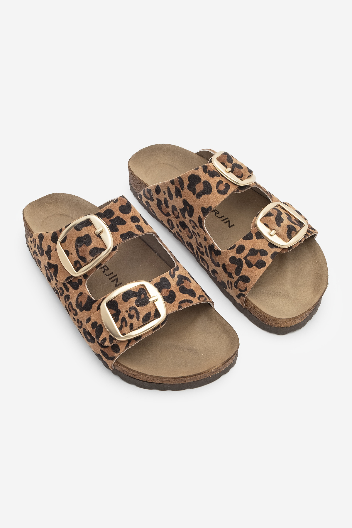 Marjin-Dámske papuče z pravej kože – dvojité pruhy, podrážka Eva, Poly Tan Leopard 5