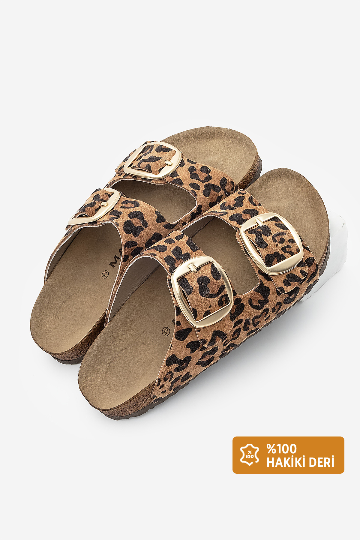 Marjin-Dámske papuče z pravej kože – dvojité pruhy, podrážka Eva, Poly Tan Leopard 1