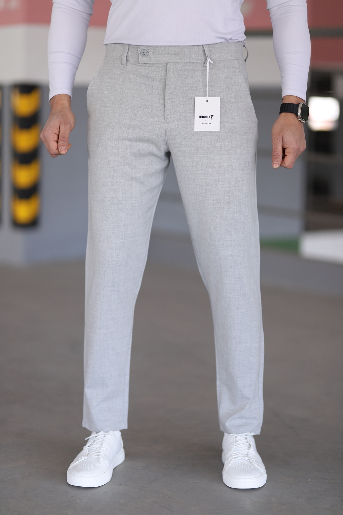 hello7-Men's Light Grayquality Lycra Italian Cut Suitable for Every Environment Stylish and Comfortable Short Tongue Fabric Trousers 3