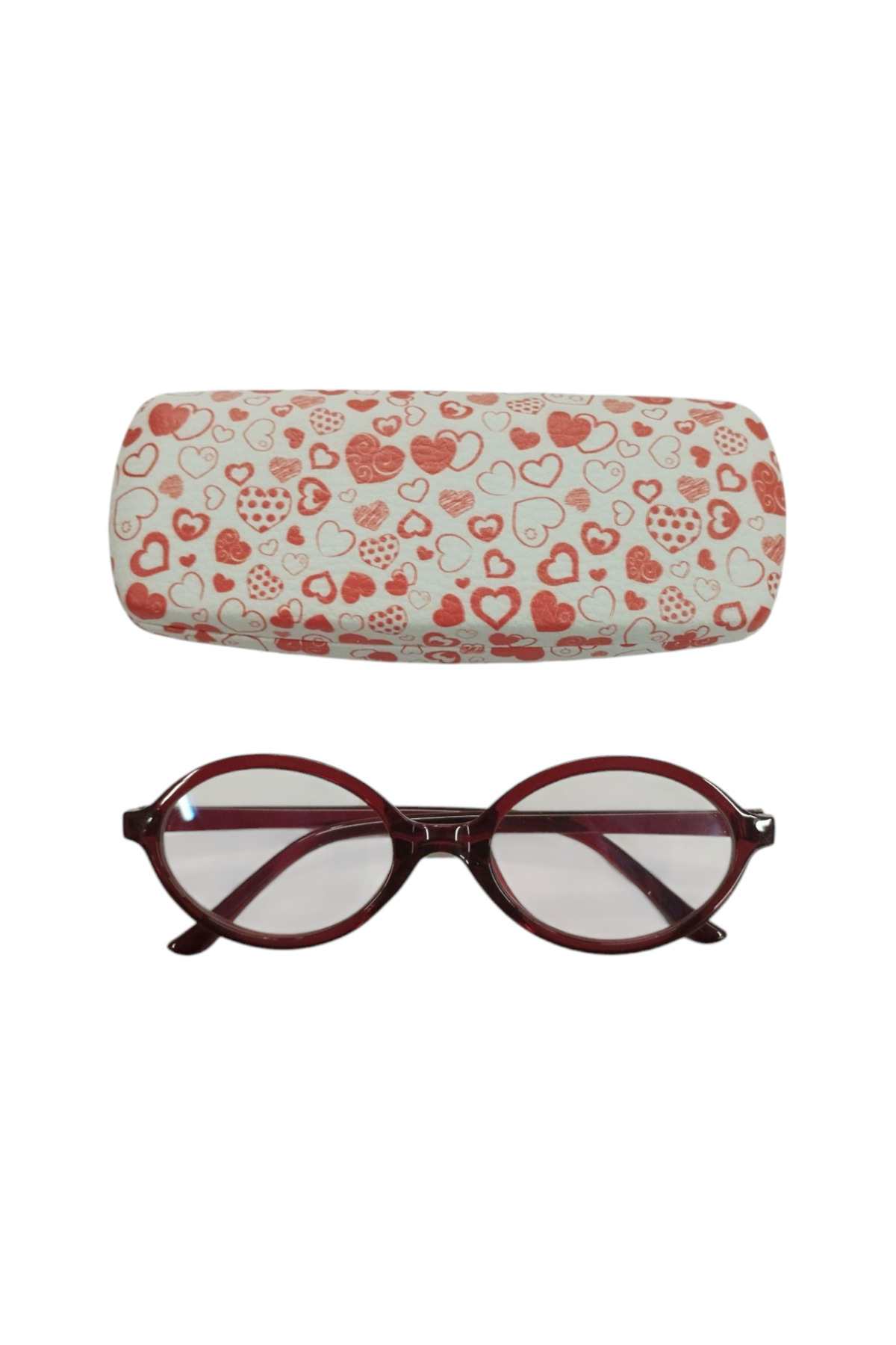 bonjorno aksesuar-Oval Patterned Glasses Case for Optical Frame (Hard) Wiping Cloth with Gift 3