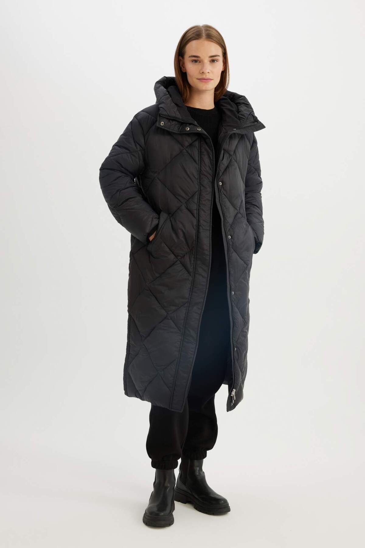 DeFacto-Parka Quilted – wasserabweisender langer Mantel mit Reißverschluss und Taschen A1151AX24WN 2