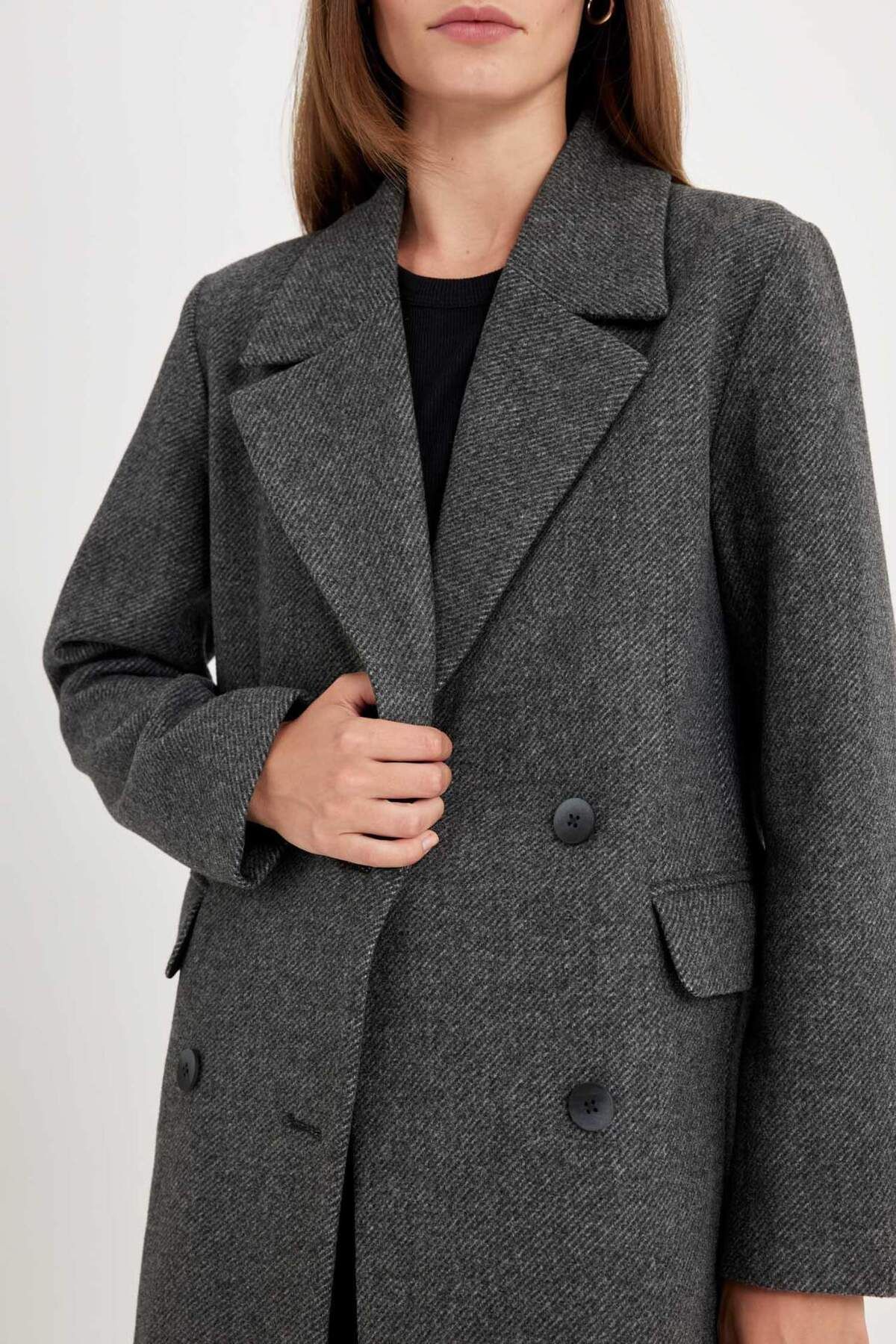 DeFacto-Regular Fit Double Breasted Collar Button Pocket Long Cashmere Coat A0908Ax24Wn 7