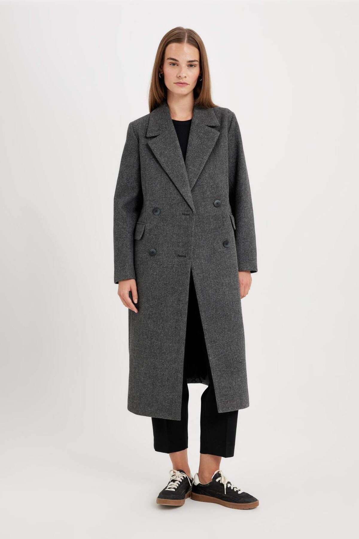 DeFacto-Regular Fit Double Breasted Collar Button Pocket Long Cashmere Coat A0908Ax24Wn 5