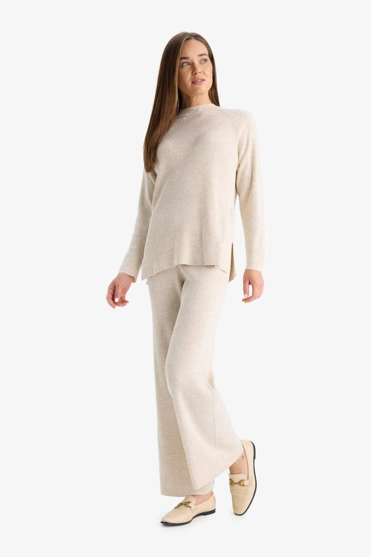 DeFacto-Pantaloni Tricot Regular Fit Basic Duz Talie Elastica Duz Paca D6912AX24WN 4