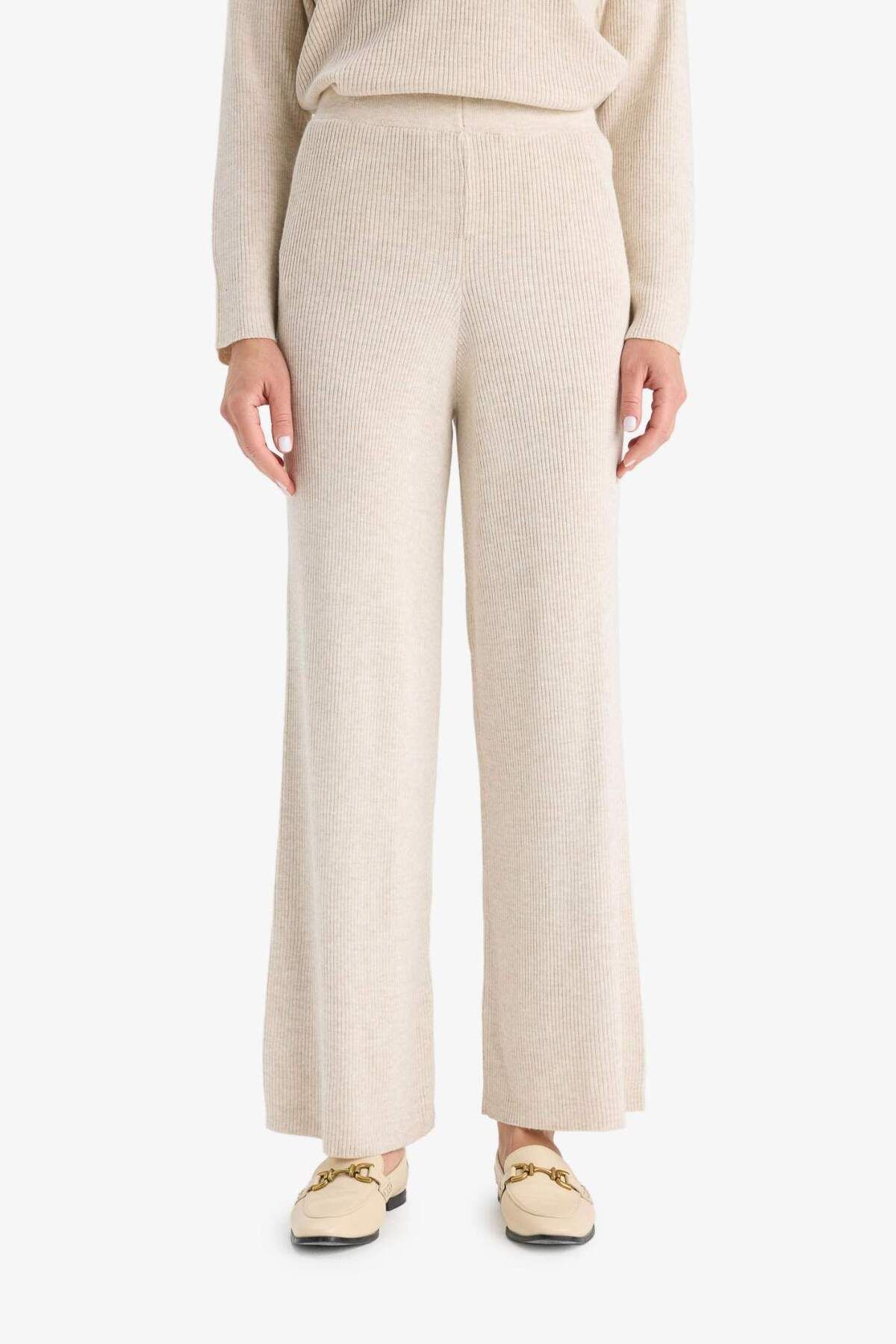 DeFacto-Pantaloni Tricot Regular Fit Basic Duz Talie Elastica Duz Paca D6912AX24WN 5