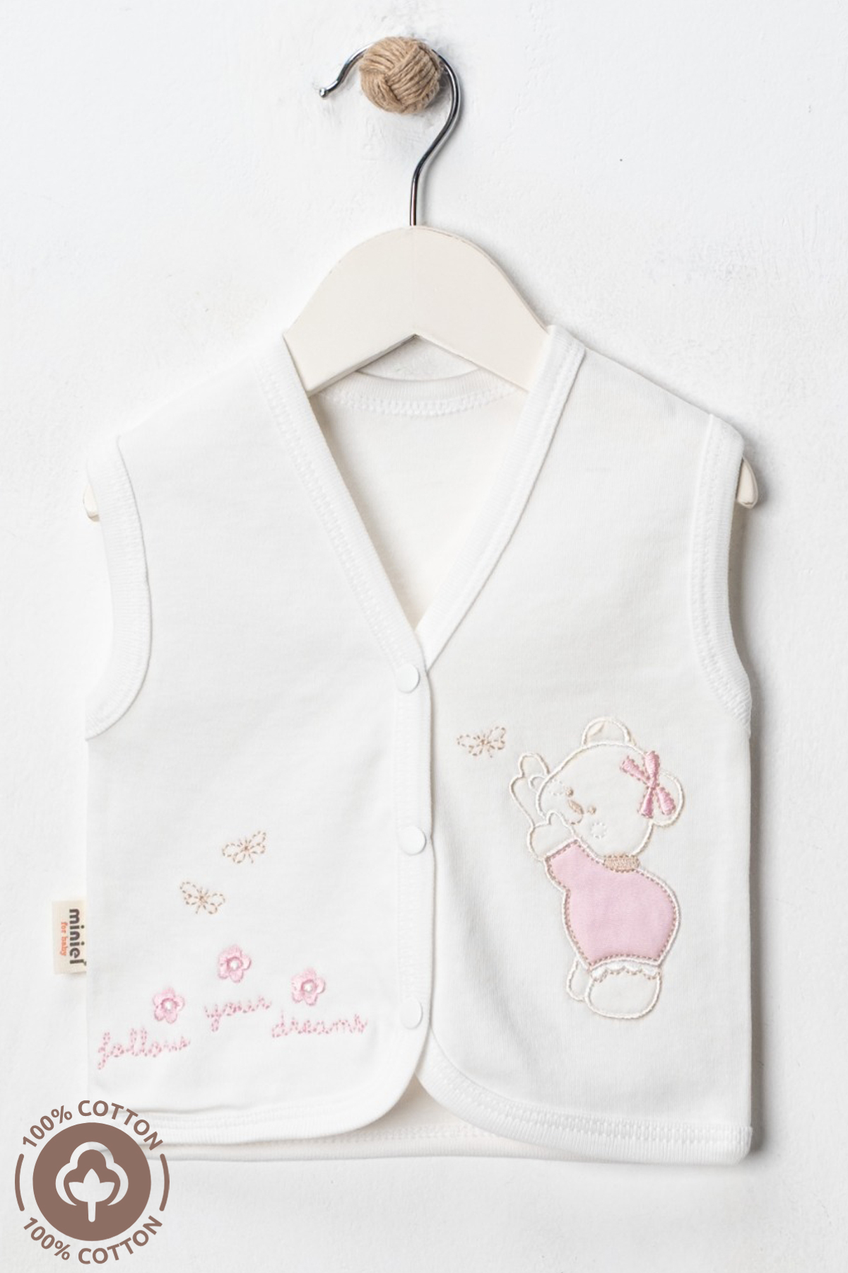 Miniel Kız Bebek Ayıcık Nakışlı Organik Pamuklu 3-6-9 Ay 2li Penye Bebek Yelek - Somon fotoğrafı 5 (önizleme)