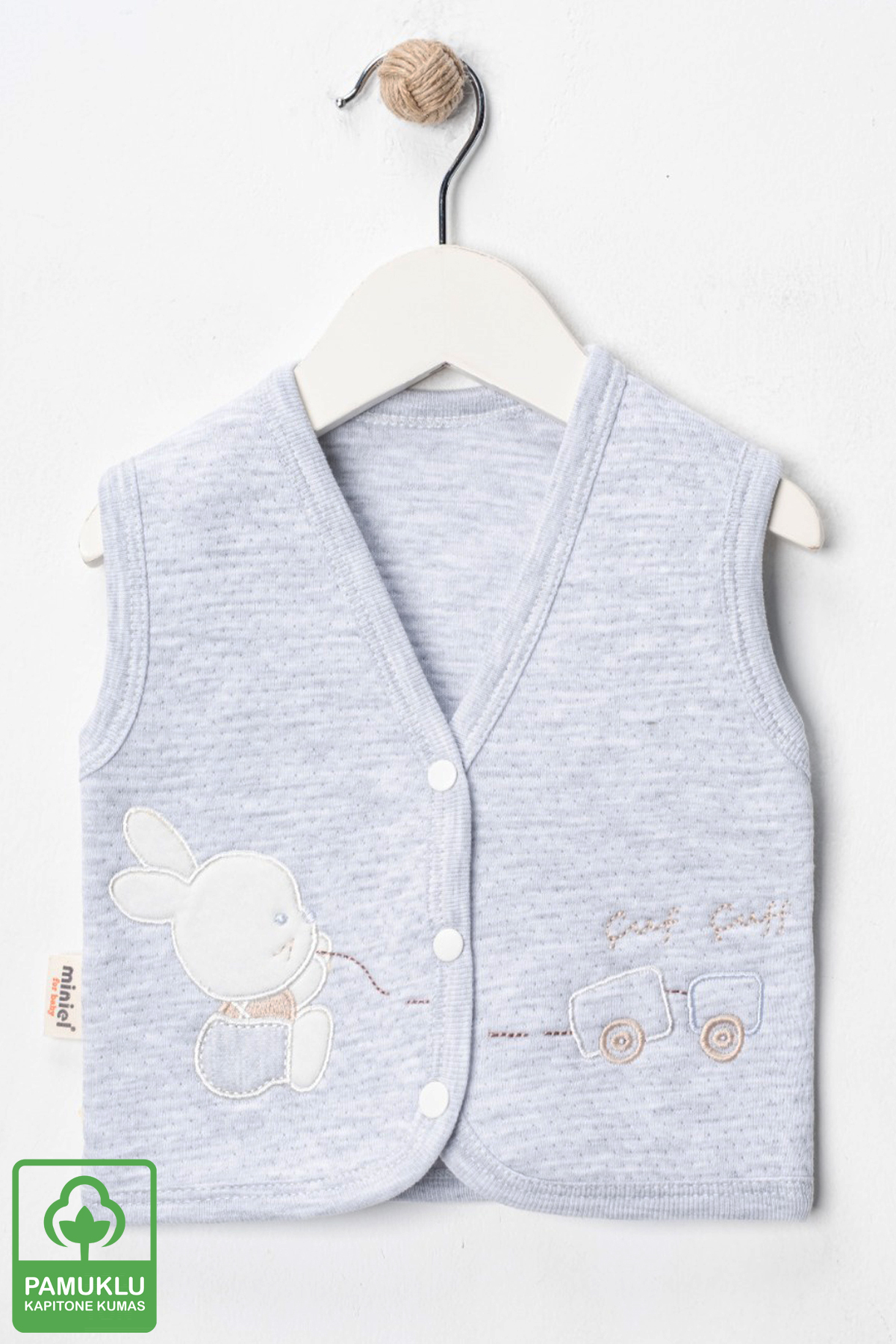 Miniel Unisex Bebek Tavşan Nakışlı Organik Pamuklu 3-6-9 Ay 2li Kapitone Bebek Yelek - Gri fotoğrafı 2 (önizleme)