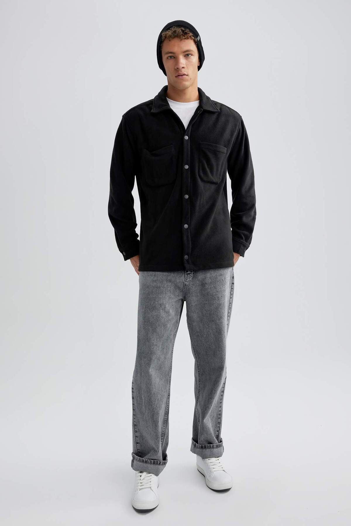 DeFacto-Relax Fit Polar Langarm-Hemd Schwarz A4782AX24WN 2