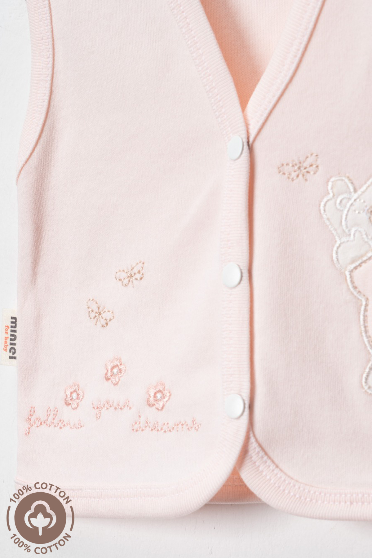 Miniel Kız Bebek Ayıcık Nakışlı Organik Pamuklu 3-6-9 Ay 2li Penye Bebek Yelek - Somon fotoğrafı 3 (önizleme)