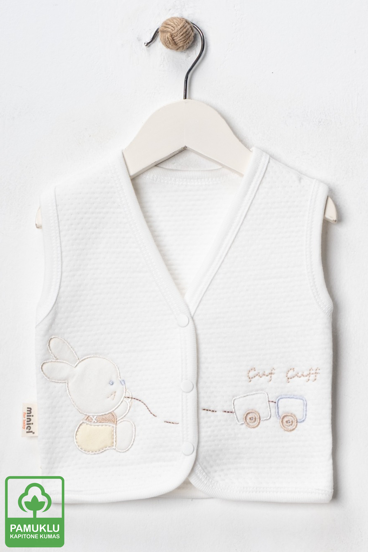 Miniel Unisex Bebek Tavşan Nakışlı Organik Pamuklu 3-6-9 Ay 2li Kapitone Bebek Yelek - Gri fotoğrafı 5 (önizleme)