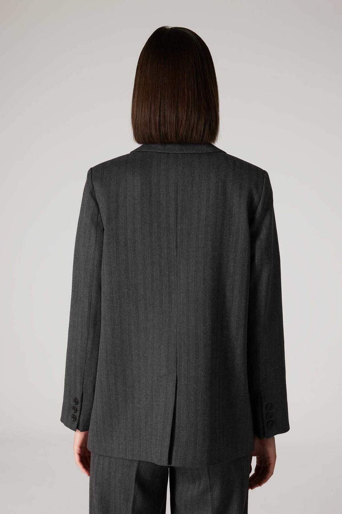 DeFacto-Sorbe X Oversize Wide Fit Jacket Lapel Striped Button Blazer Jacket D9916Ax24Au 7