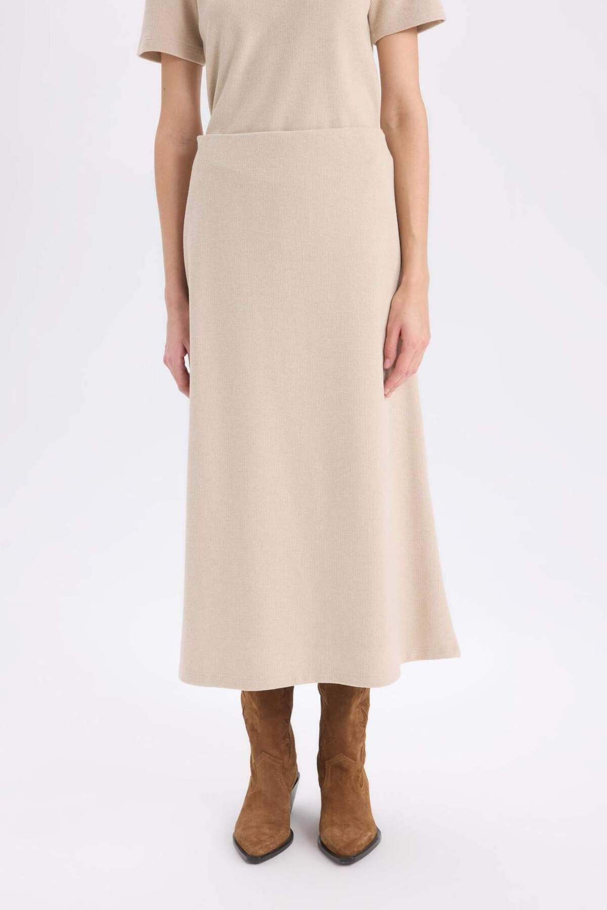 DeFacto-A-Linien-Maxirock mit elastischer Taille, einfarbig, normale Taille, D5407AX24AU 4