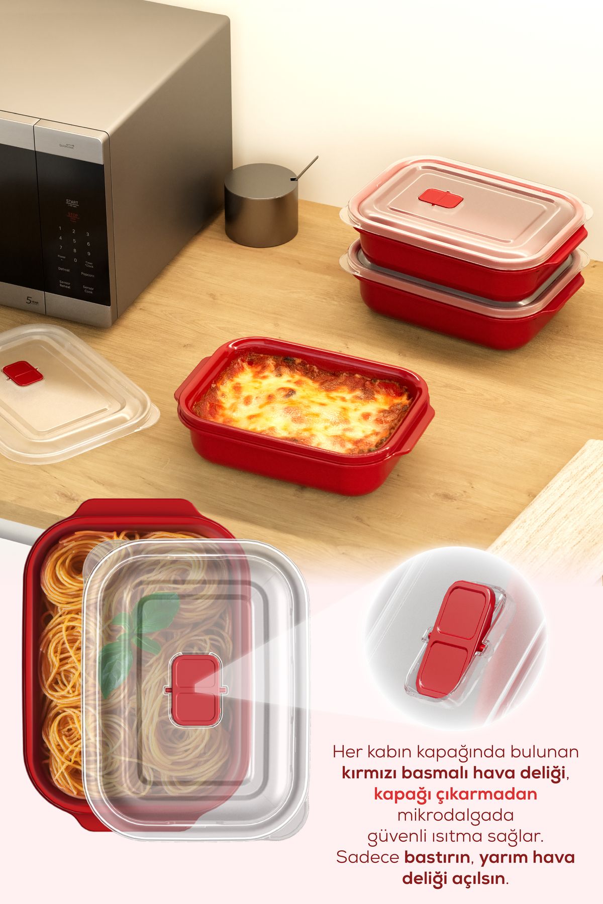 Vienev-Set of 3 Rectangular Storage Containers with Lid Suitable for Microwave - 1300 ml 2
