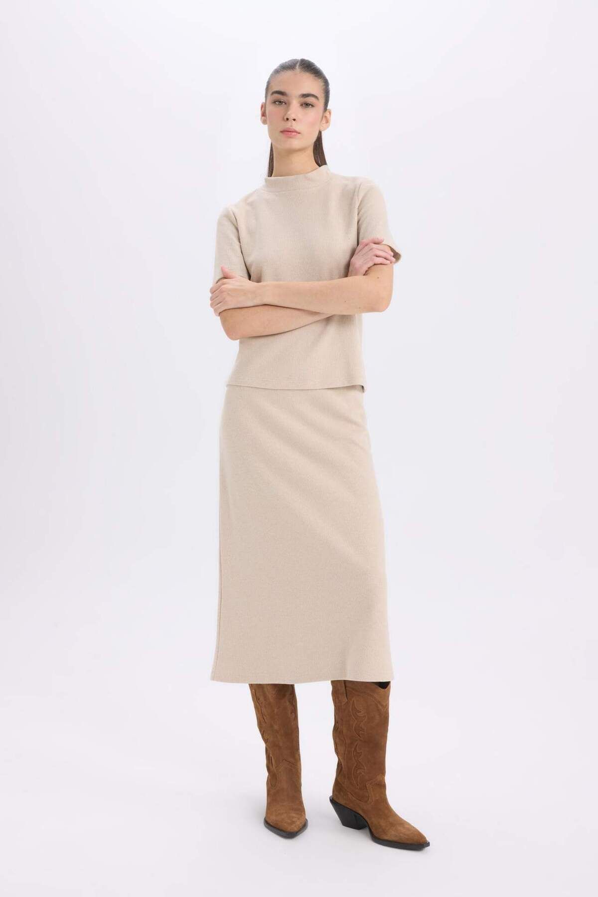DeFacto-A-Linien-Maxirock mit elastischer Taille, einfarbig, normale Taille, D5407AX24AU 2