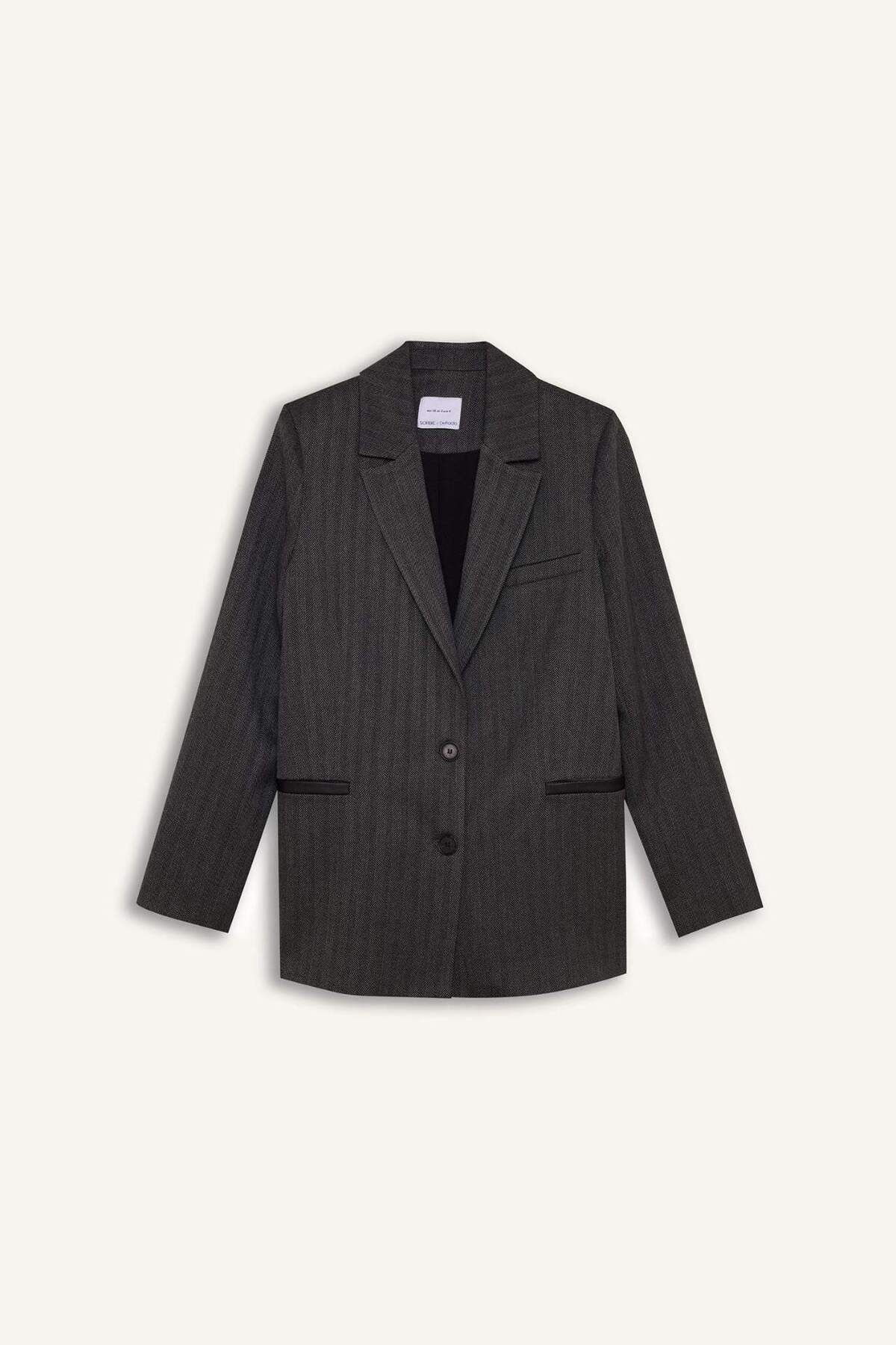 DeFacto-Sorbe X Oversize Wide Fit Jacket Lapel Striped Button Blazer Jacket D9916Ax24Au 8