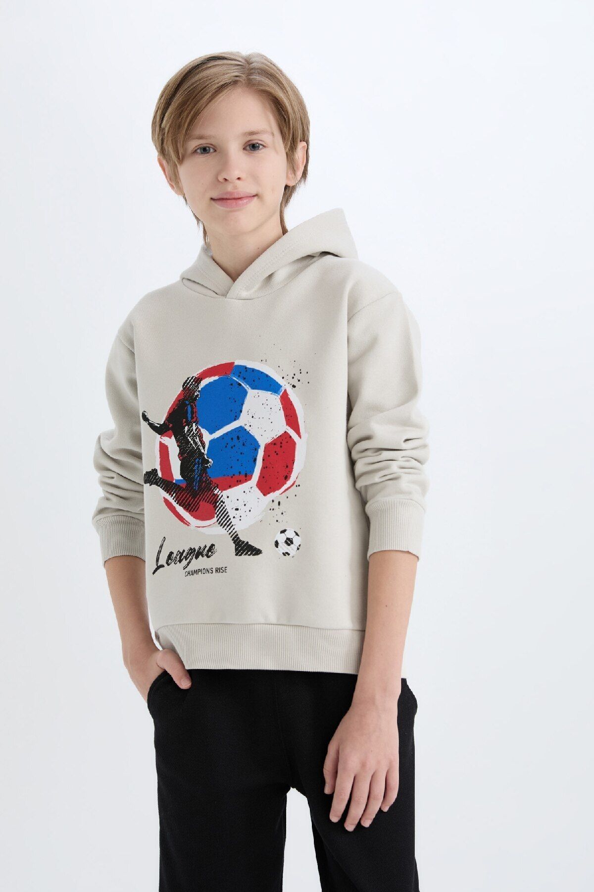DeFacto-2-teiliges Set für Jungen – dickes, bedrucktes Sweatshirt mit Kapuze und elastische Jogginghose D6870a824cw 3