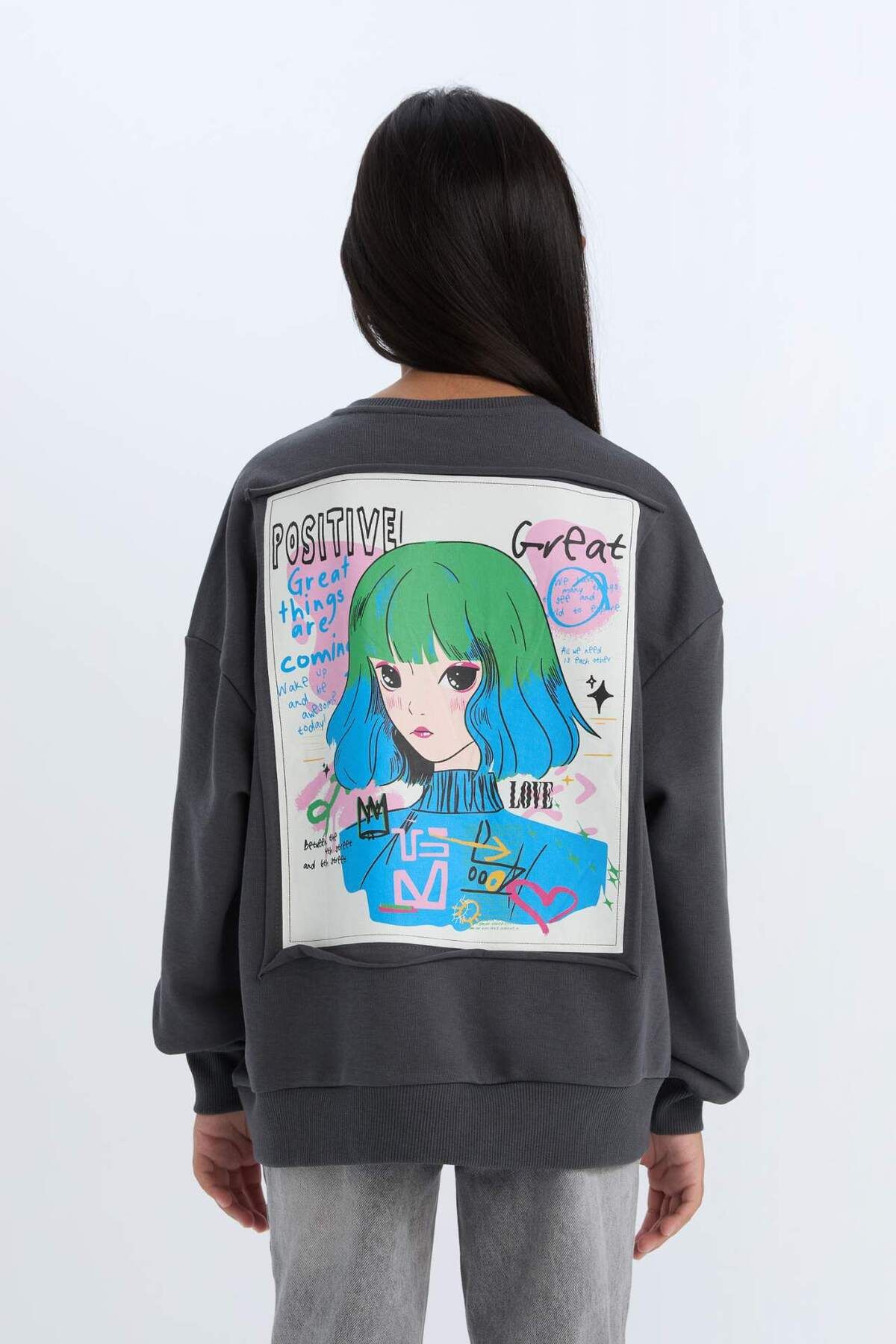 DeFacto-Girl's Relax Fit Crew Neck Sweatshirt D6495A8Ns 6