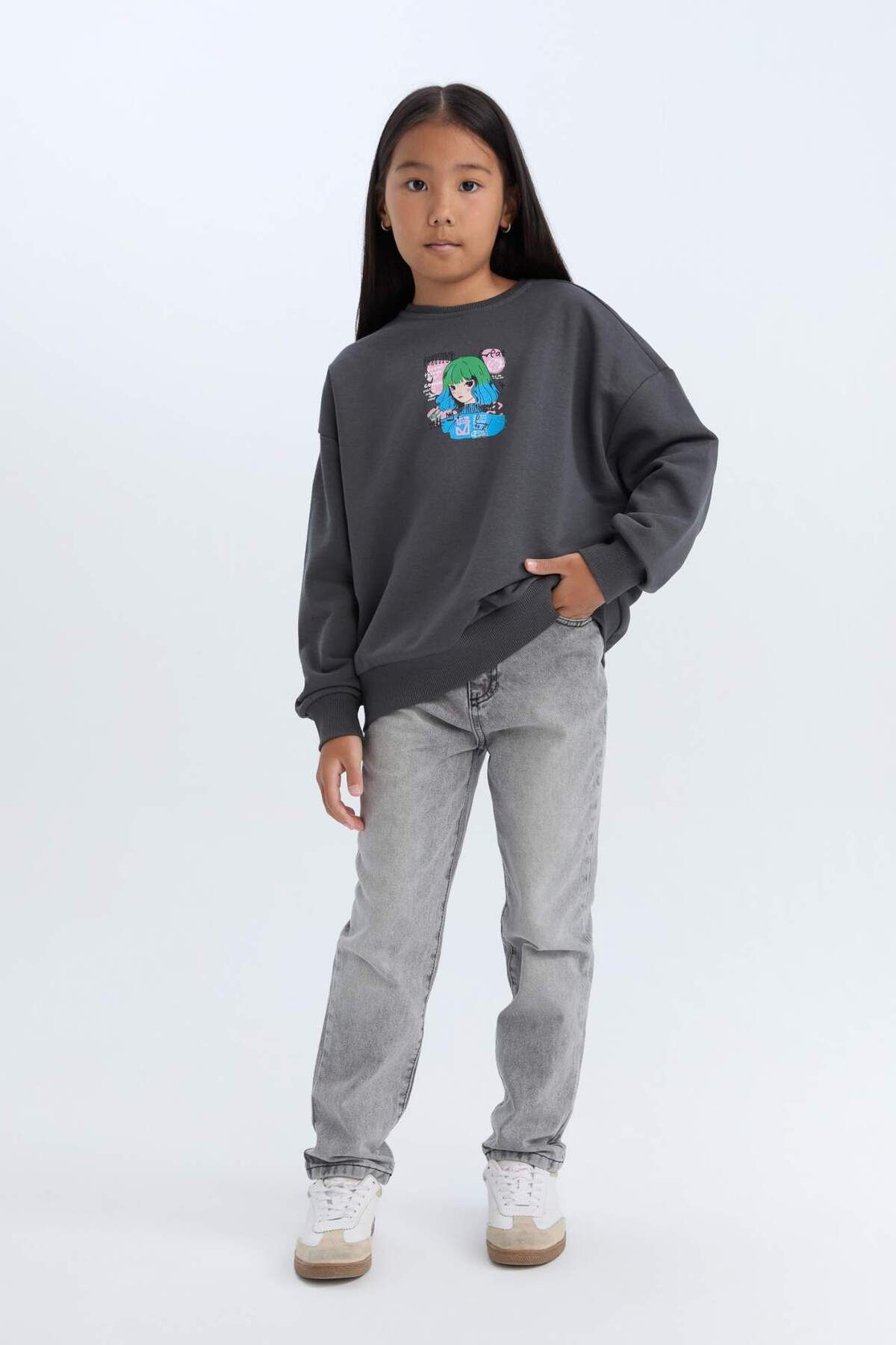 DeFacto-Girl's Relax Fit Crew Neck Sweatshirt D6495A8Ns 2