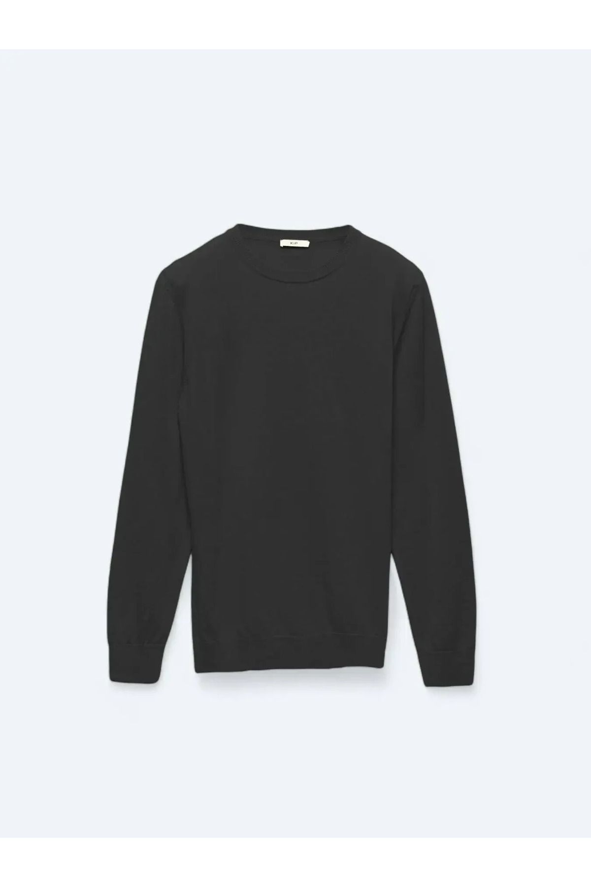 Kip-Black Crew Neck Plain Knit Wool Blended Sweater 7
