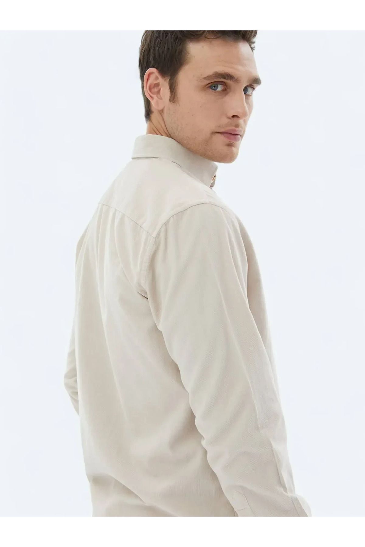 Kip-Beige Corduroy Regular Fit Woven Velvet Casual 100% Cotton Shirt 5