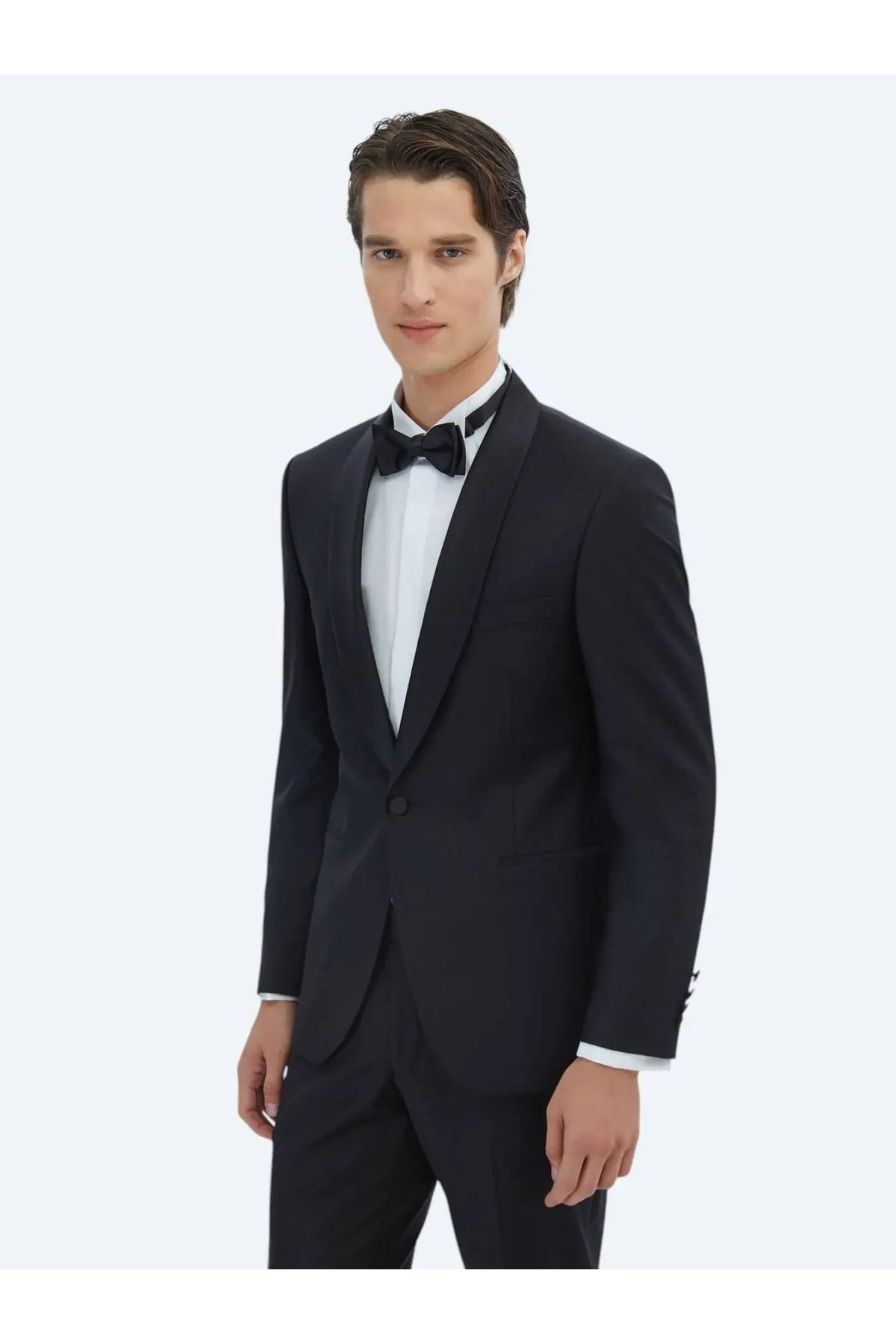 Kip-Black Plain Slim Fit Shawl Collar Woven Tuxedo Suit 2
