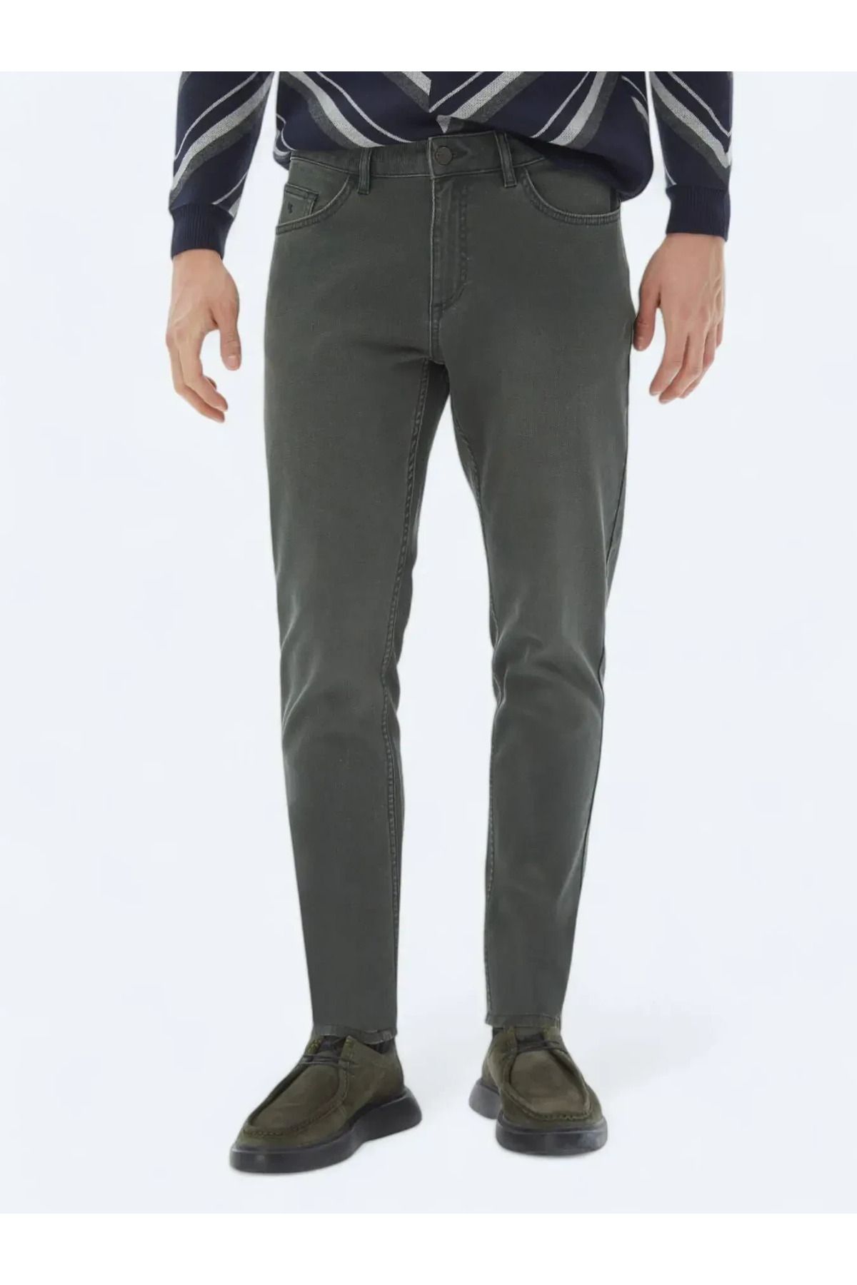 Kip-Khaki Slim Fit Denim Cotton Trousers 2