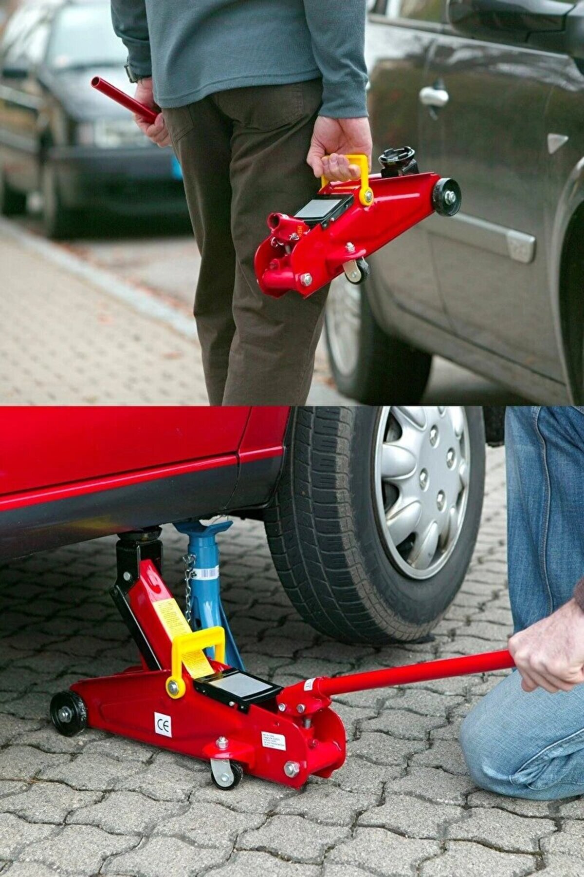 🛠️ رافعة سيارة هيدروليك حمراء 2 طن بعجلات وحقيبة حمل – قوية وآمنة وسهلة الاستخدام