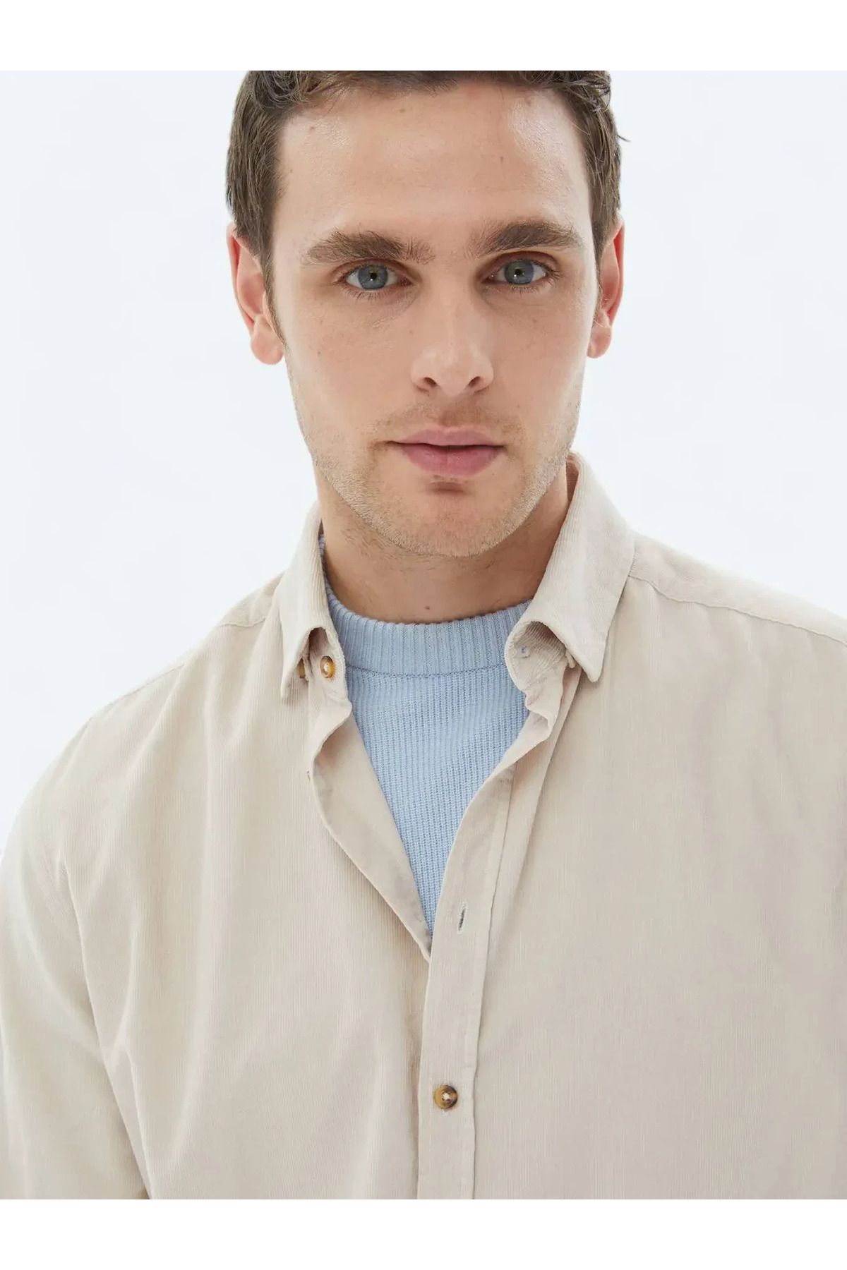 Kip-Beige Corduroy Regular Fit Woven Velvet Casual 100% Cotton Shirt 2