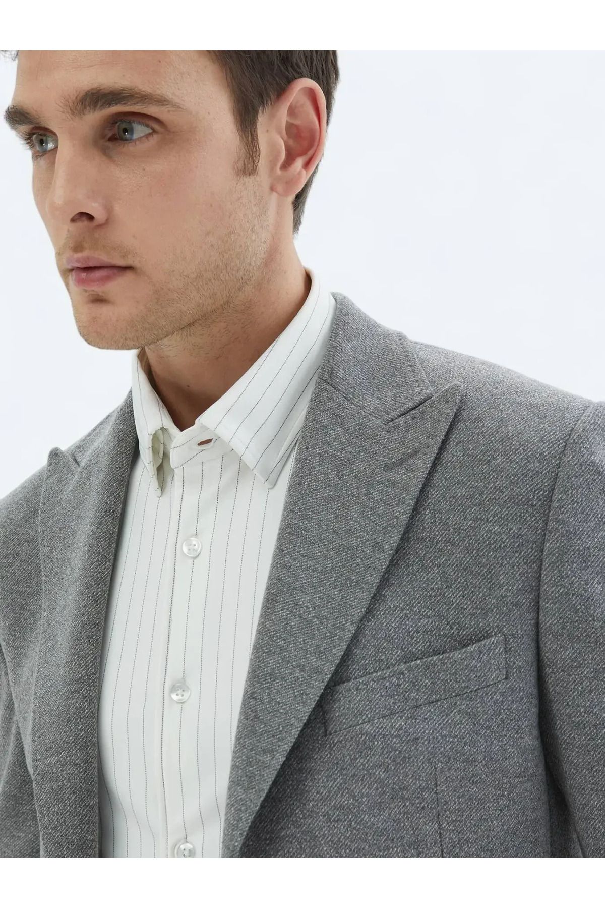 Kip-Modern Fit Gray Patterned Cotton Blended Knitted Suit 4