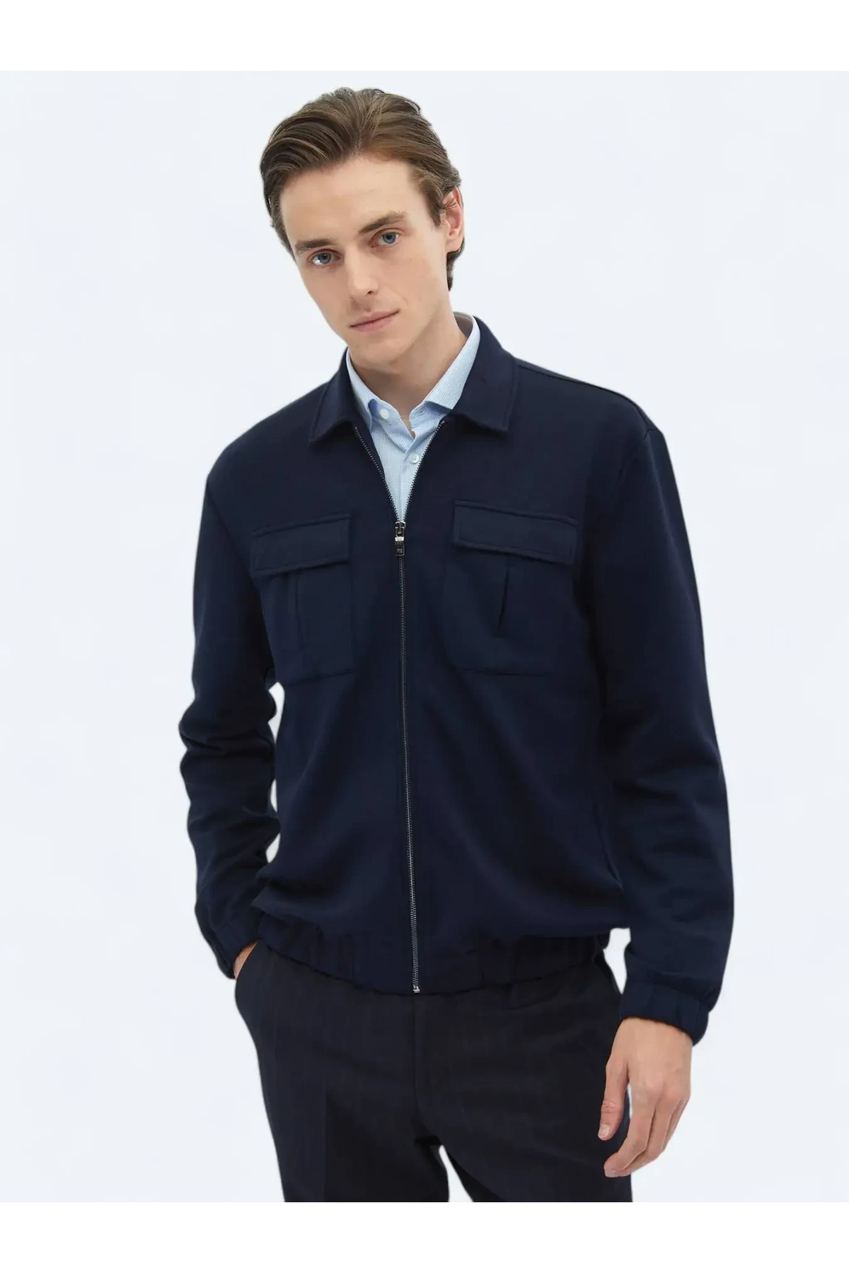 Kip-Navy Plain Regular Fit Overshirt 3