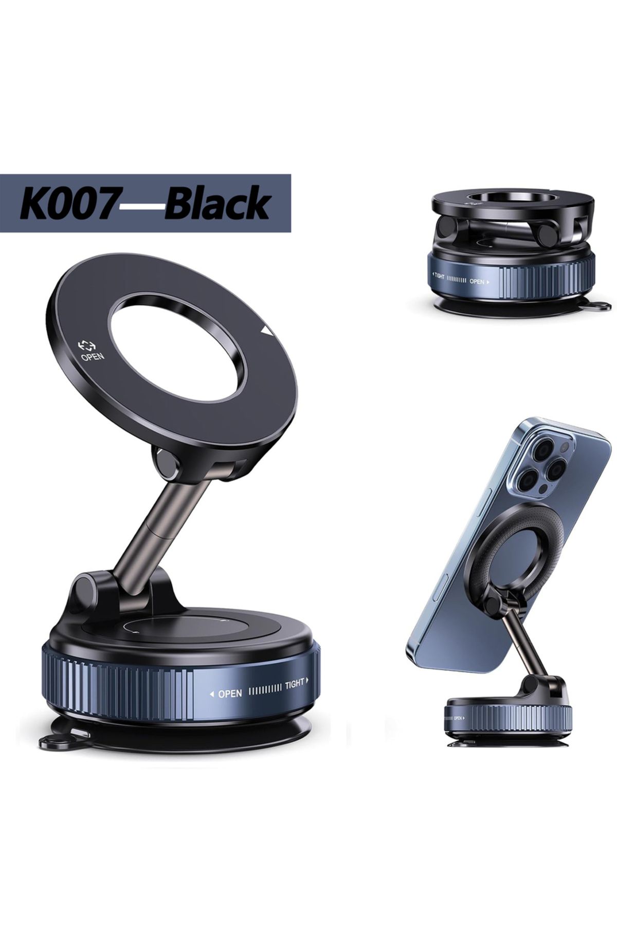 Choice حامل هاتف سيارة مغناطيسي قوي K007/K009 أسود قابل للطي بزاوية 360 درجة مع حامل مفرغ من الهواء