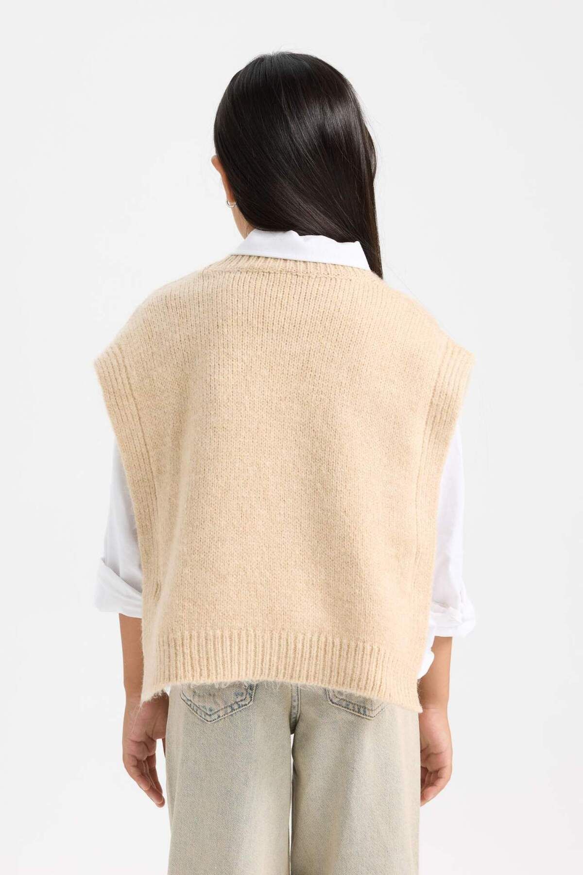 DeFacto-Girl's Crew Neck Hair Braid Patterned Knitwear Sweater C9659A824Wn 6