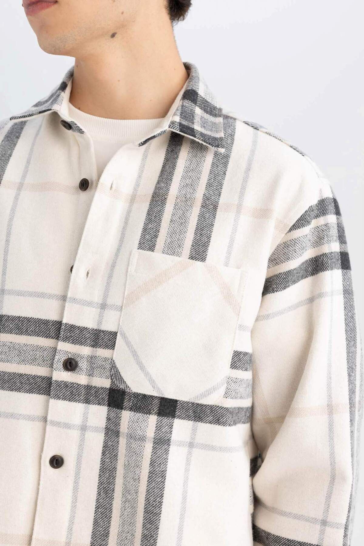 DeFacto-Holzfäller-Polokragen-Flanellhemd – lange Ärmel, kariert D4133AX24WN 5