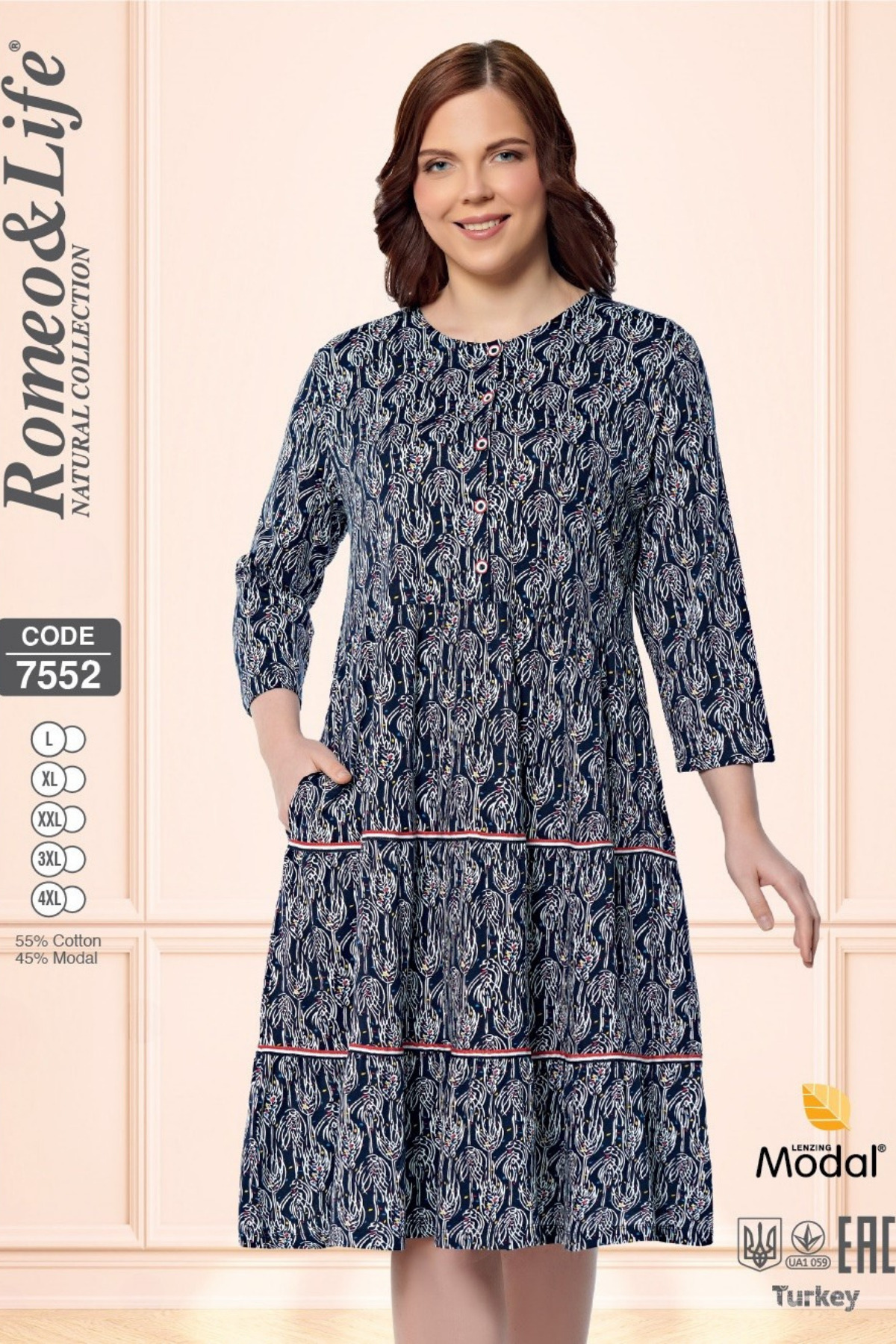 Women's Button Detailed Patterned Stylish Dress 7552