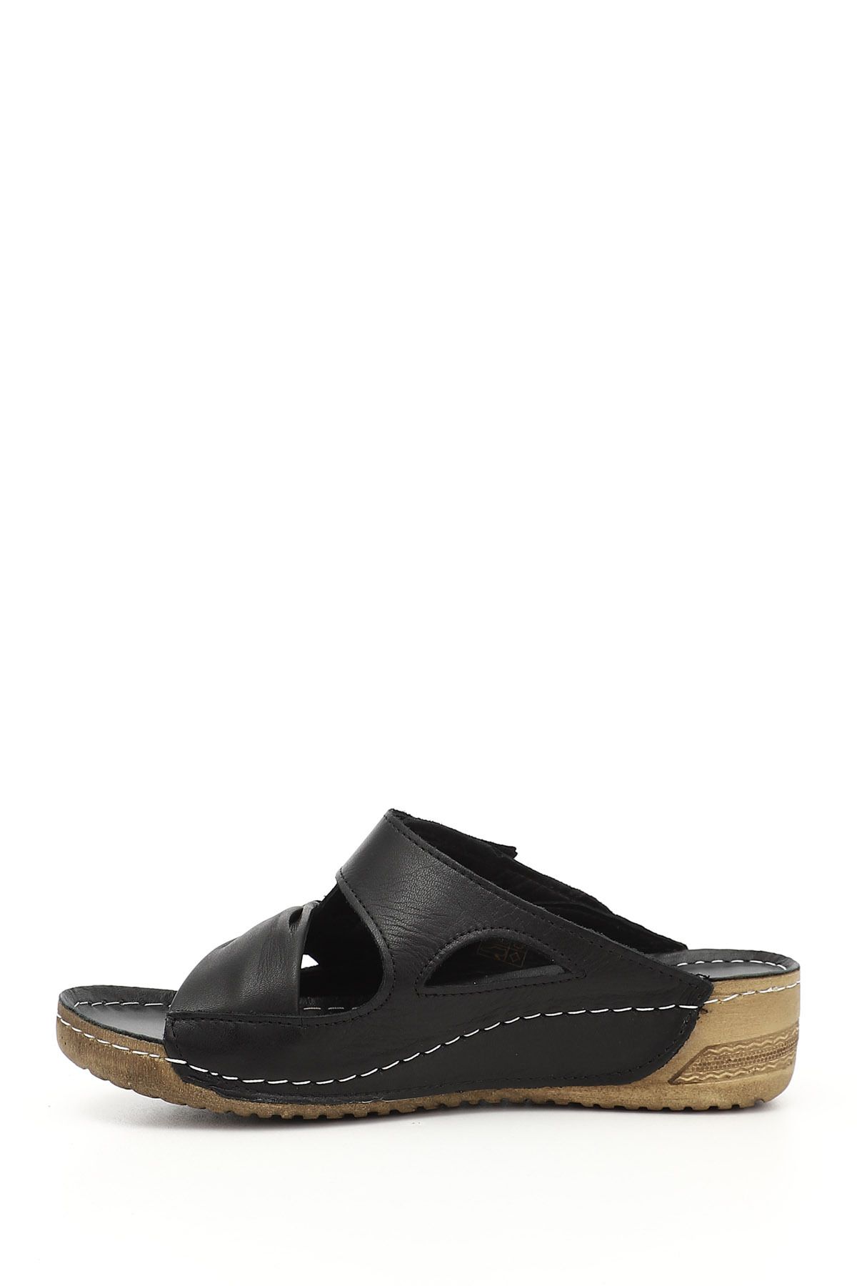 GÖNDERİ(R)-Black Heart Genuine Leather Filling Sole Women's Slippers 42350 3