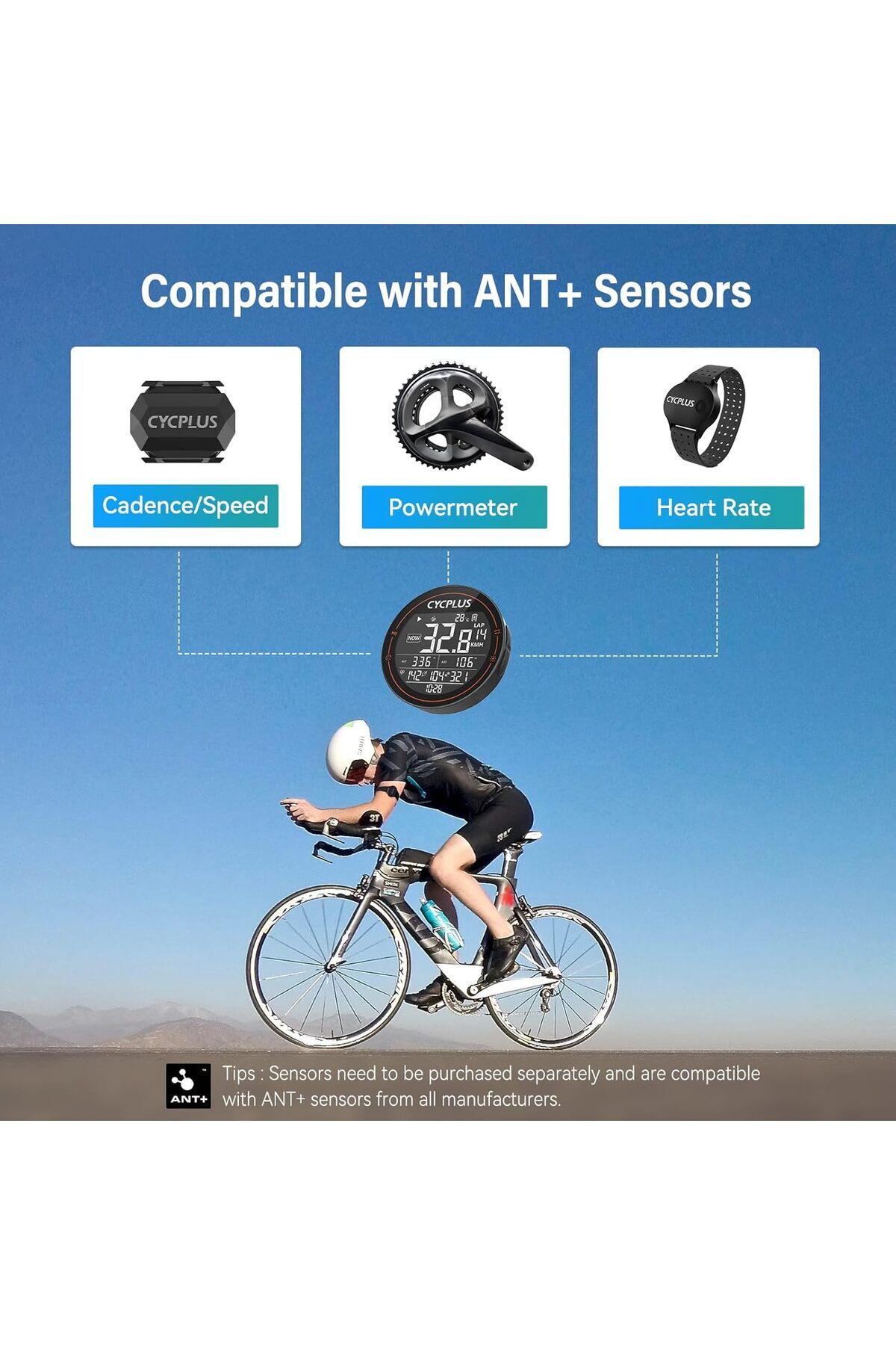 CYCPLUS-GPS Bike Computer M2, Wireless Cycling Computer, ANT+ Bluetooth Mini Speedometer Odometer 5