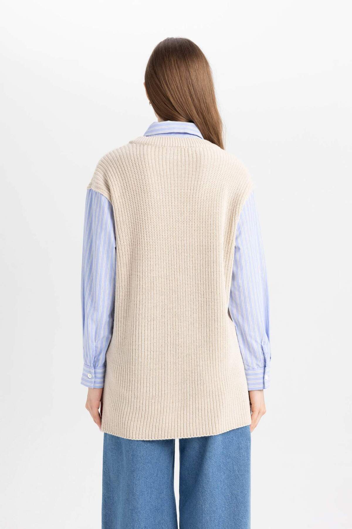 DeFacto-Regular Fit V-Ausschnitt Seitenschlitz Strickpullover Tunika D1243AX24WN 7