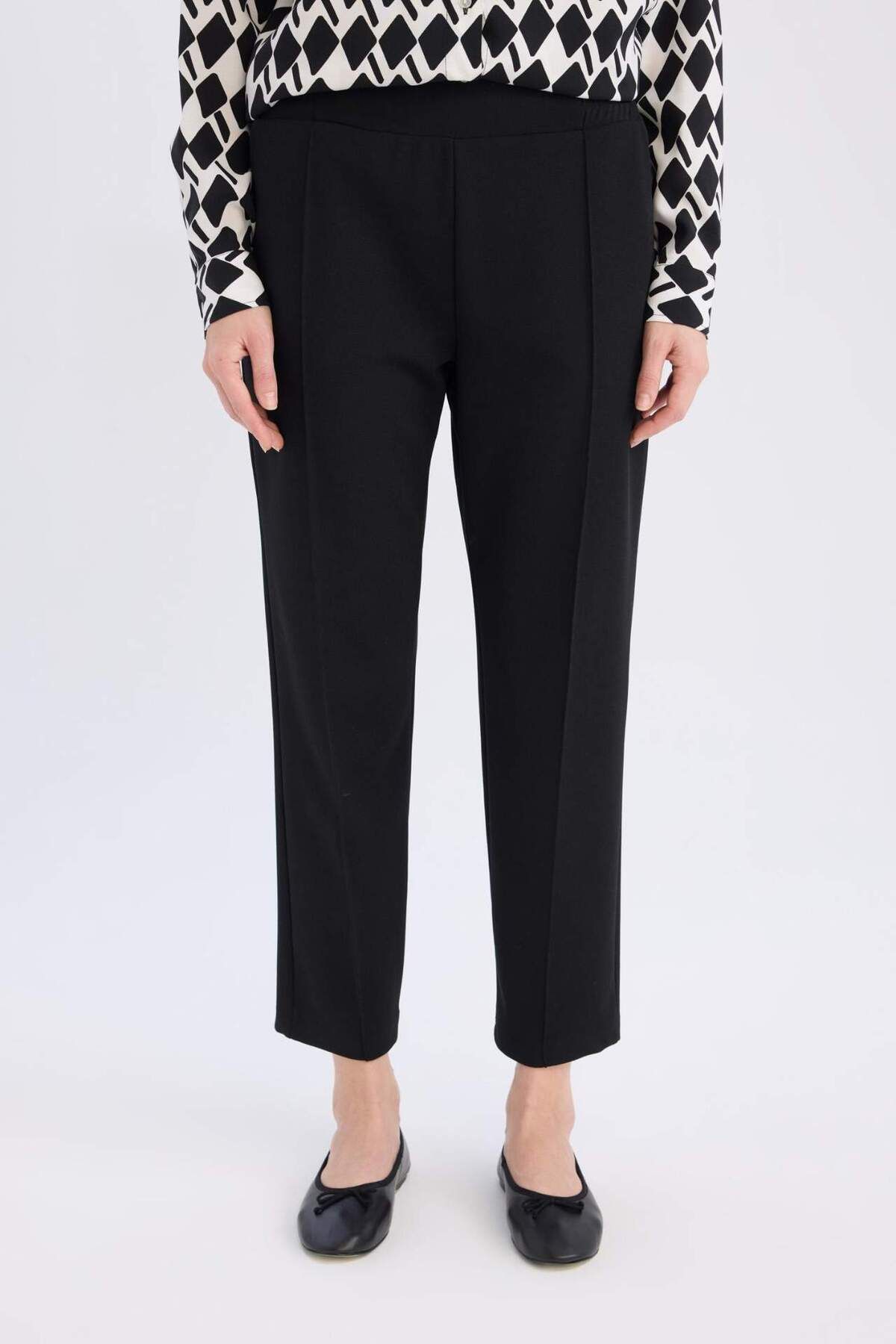 DeFacto-Pantaloni creponați Carrot Fit Basic, drepte, talie elastică, picioare înguste, cu buzunare D5950AX24WN 4
