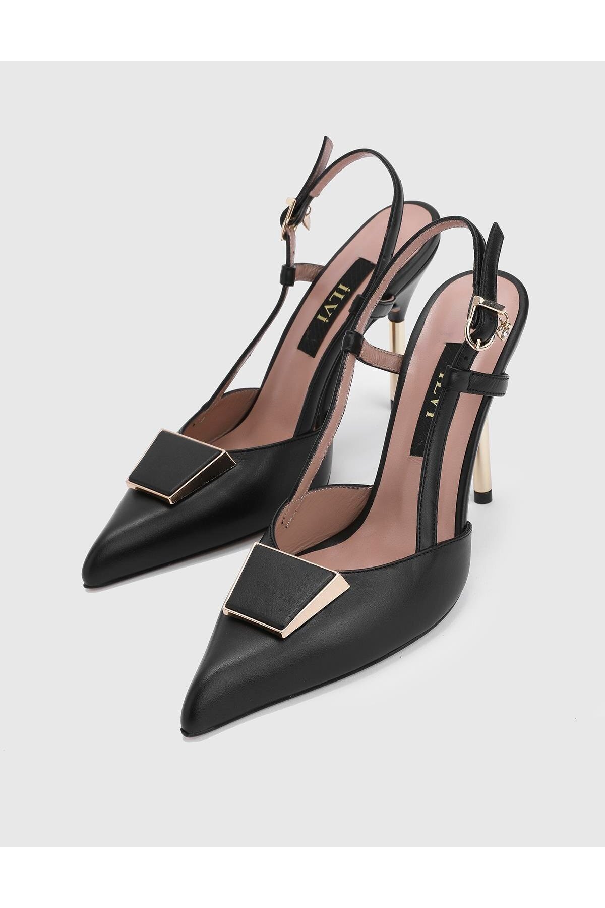 İlvi  Fanni Hakiki Deri Kadın Siyah Topuklu Sandalet - Görsel 2