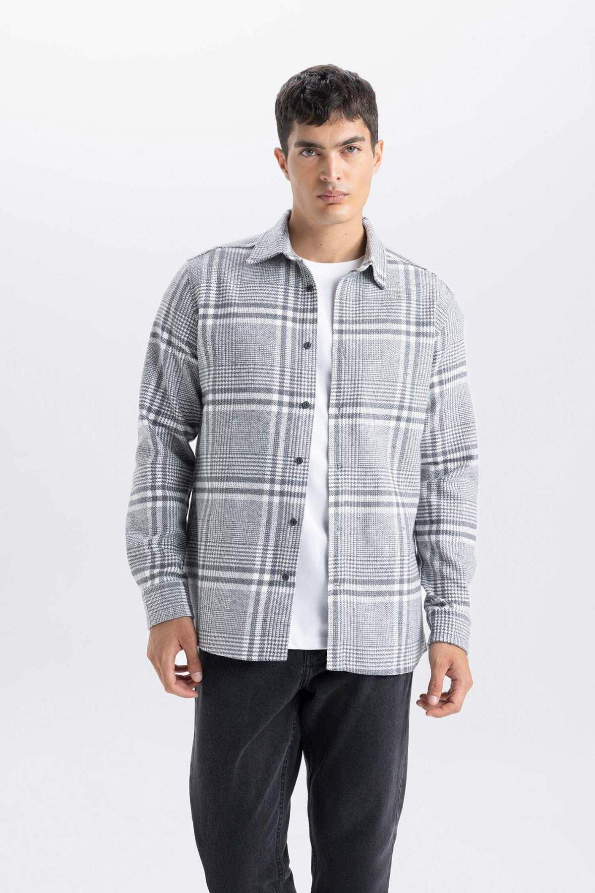 DeFacto-Regular Fit Checked Flannel Long Sleeve Shirt E0983Ax24Wn 3